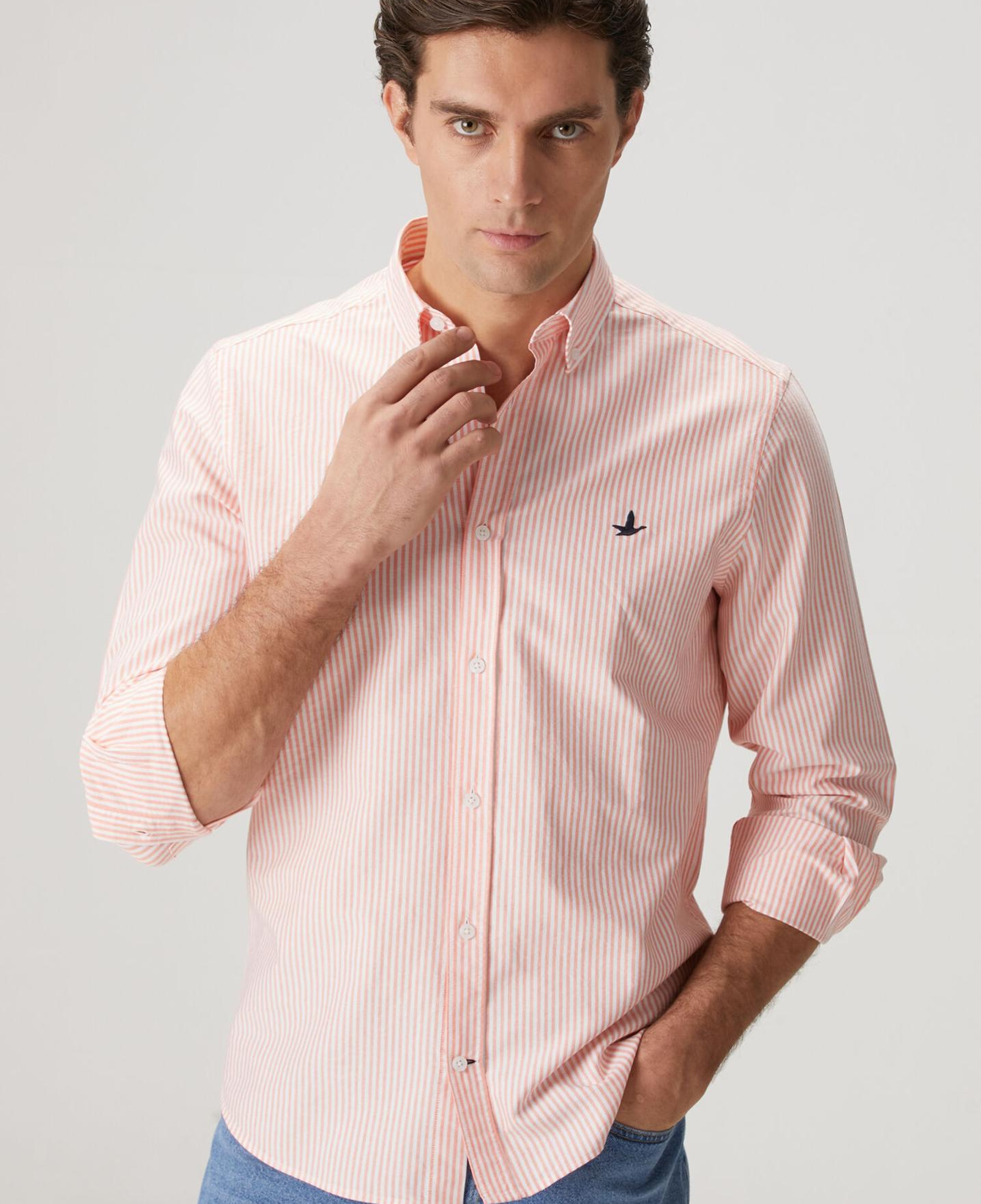 Beymen Club Erkek Turuncu Beyaz Comfort Fit Çizgili Oxford Gömlek