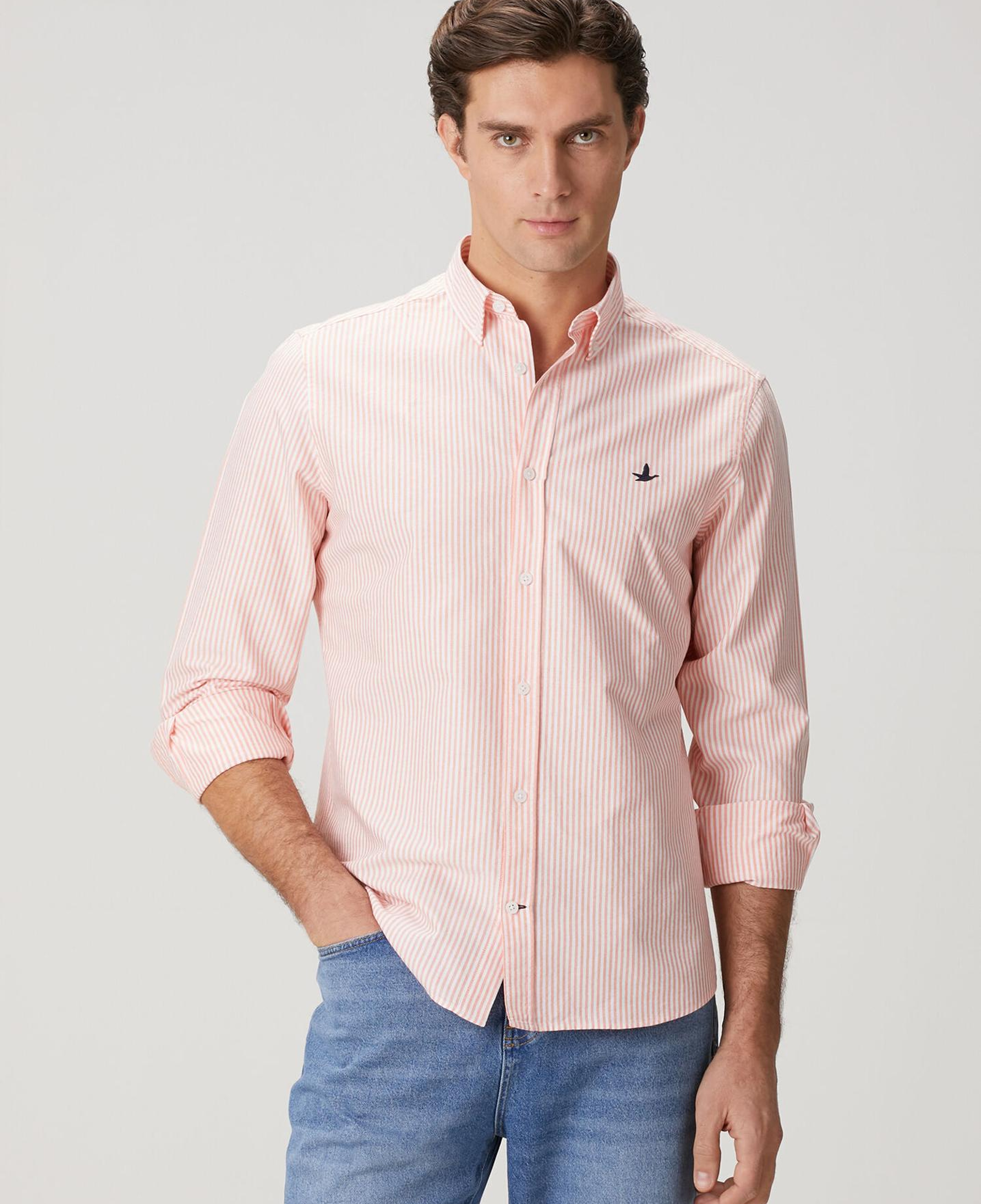 Beymen Club Erkek Turuncu Beyaz Comfort Fit Çizgili Oxford Gömlek