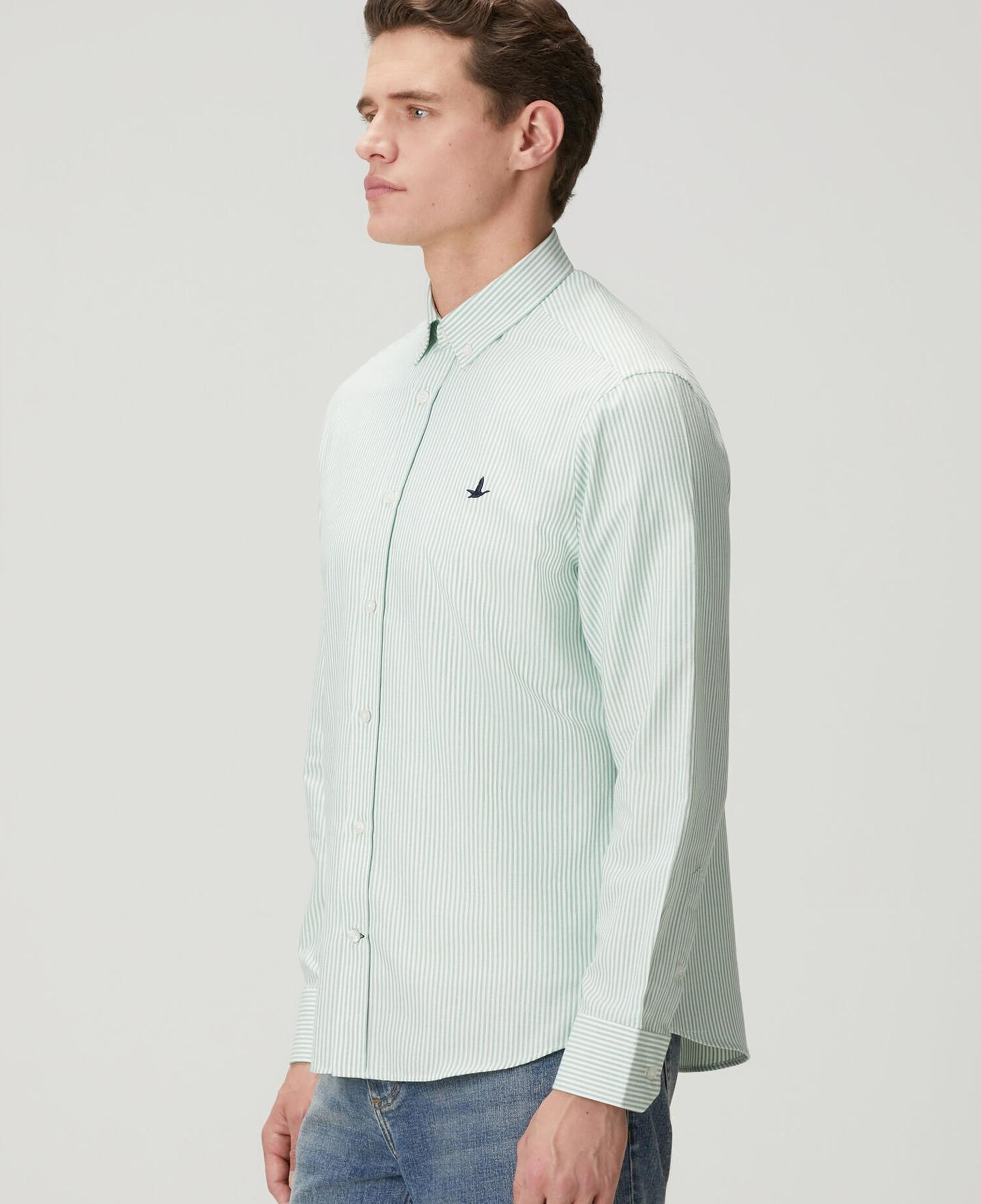 Beymen Club Erkek Beyaz Yeşil Comfort Fit Çizgili Oxford Gömlek
