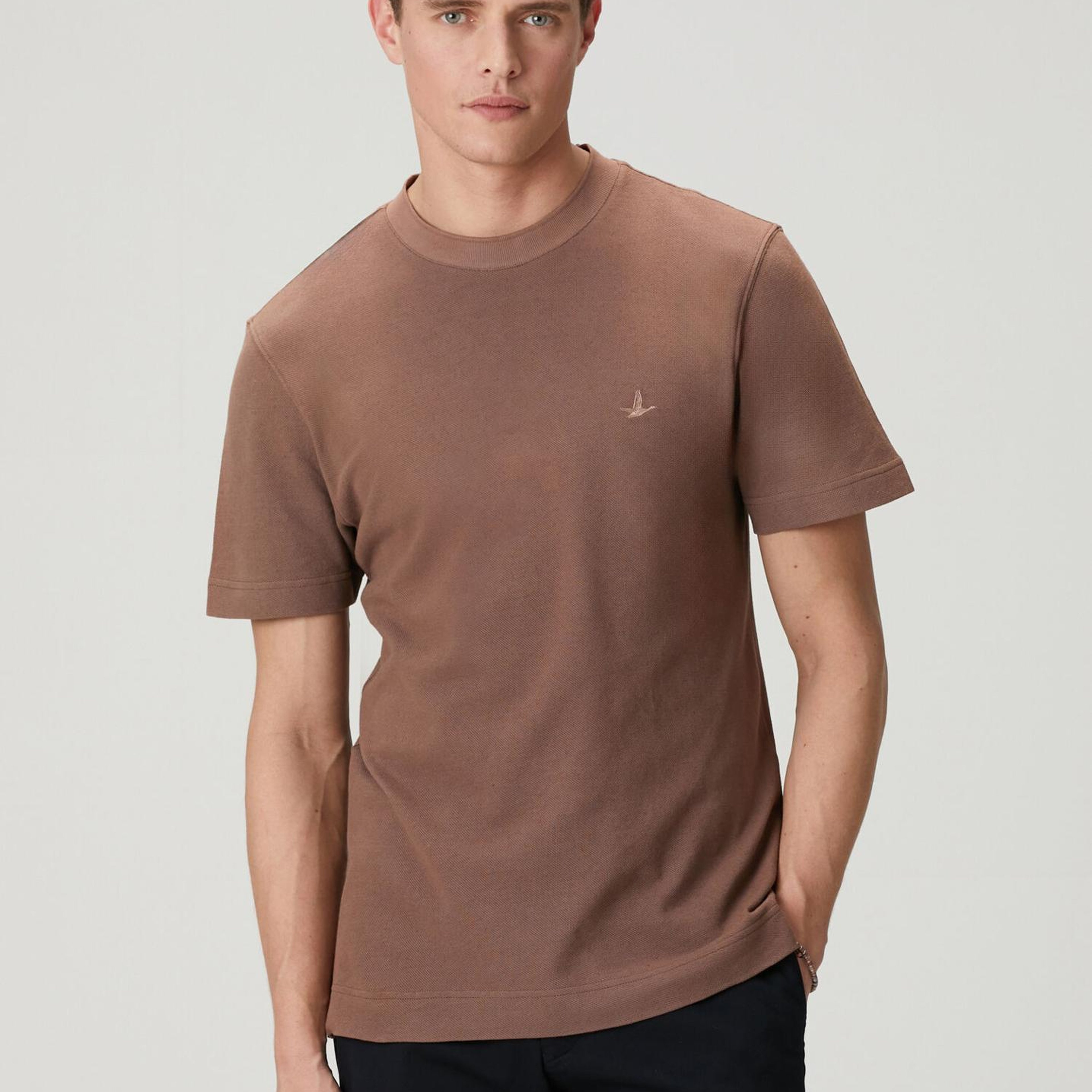 Beymen Club Erkek Kahverengi Relax Fit Pamuk Keten Pike T-shirt