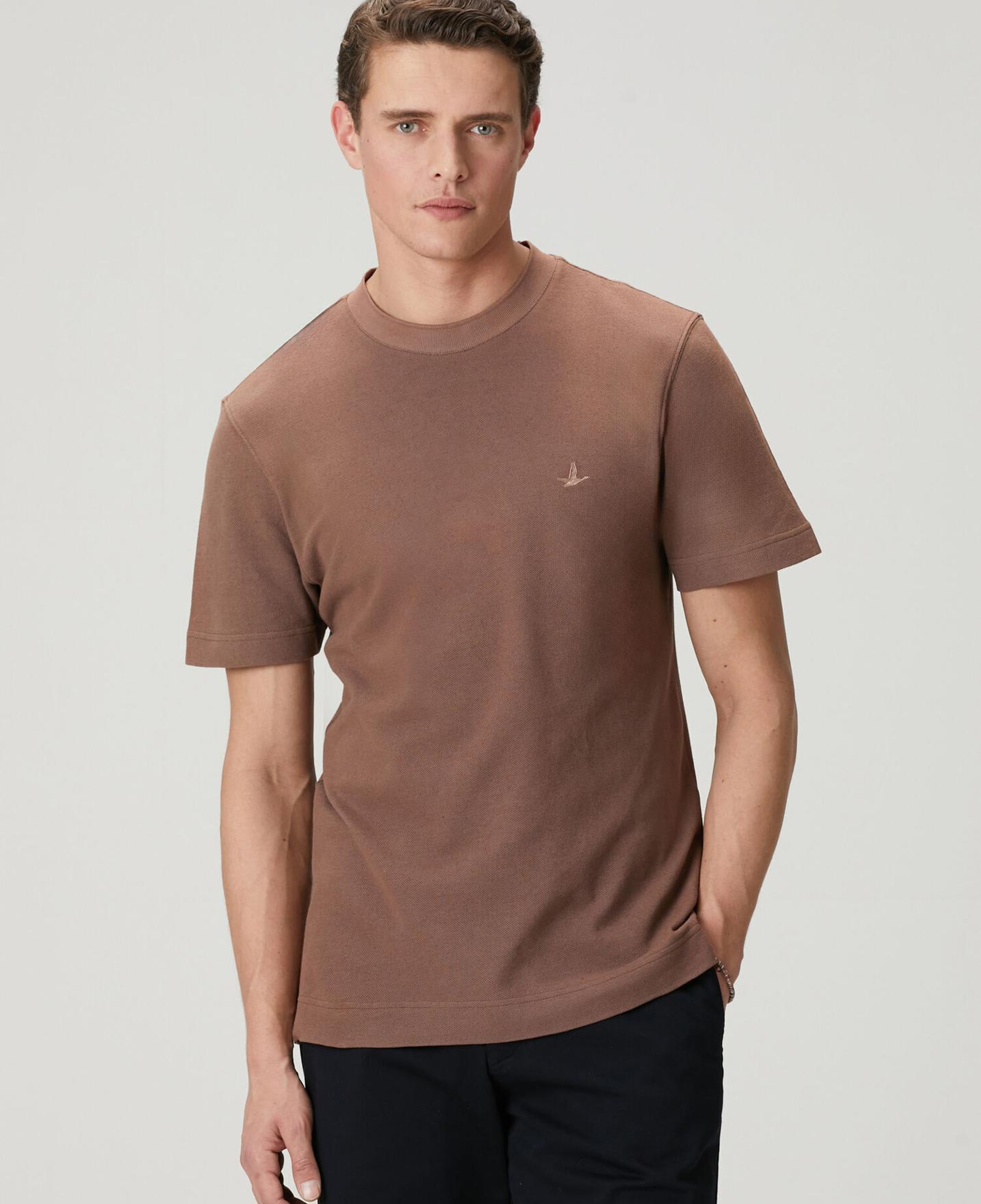 Beymen Club Erkek Kahverengi Relax Fit Pamuk Keten Pike T-shirt