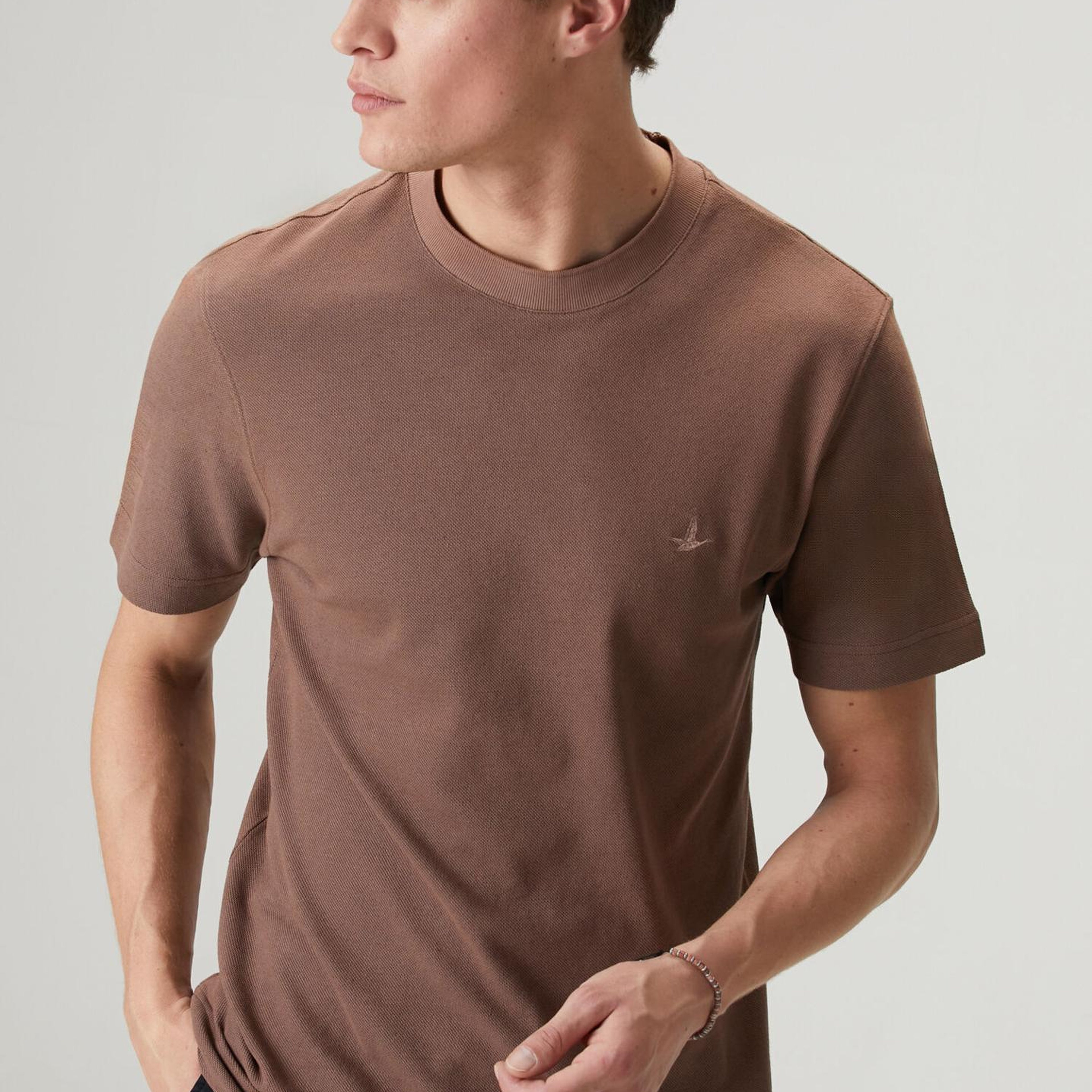 Beymen Club Erkek Kahverengi Relax Fit Pamuk Keten Pike T-shirt