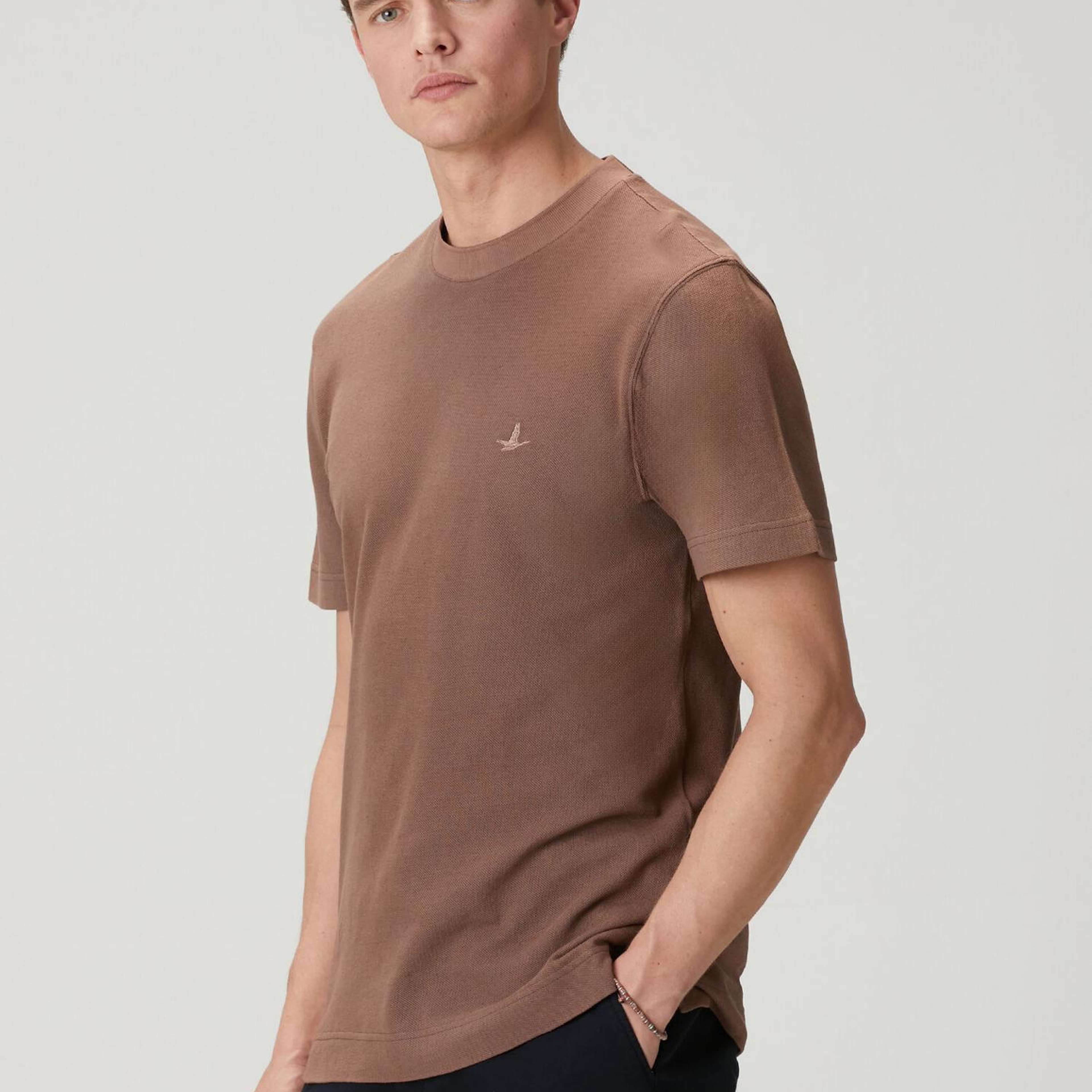 Beymen Club Erkek Kahverengi Relax Fit Pamuk Keten Pike T-shirt
