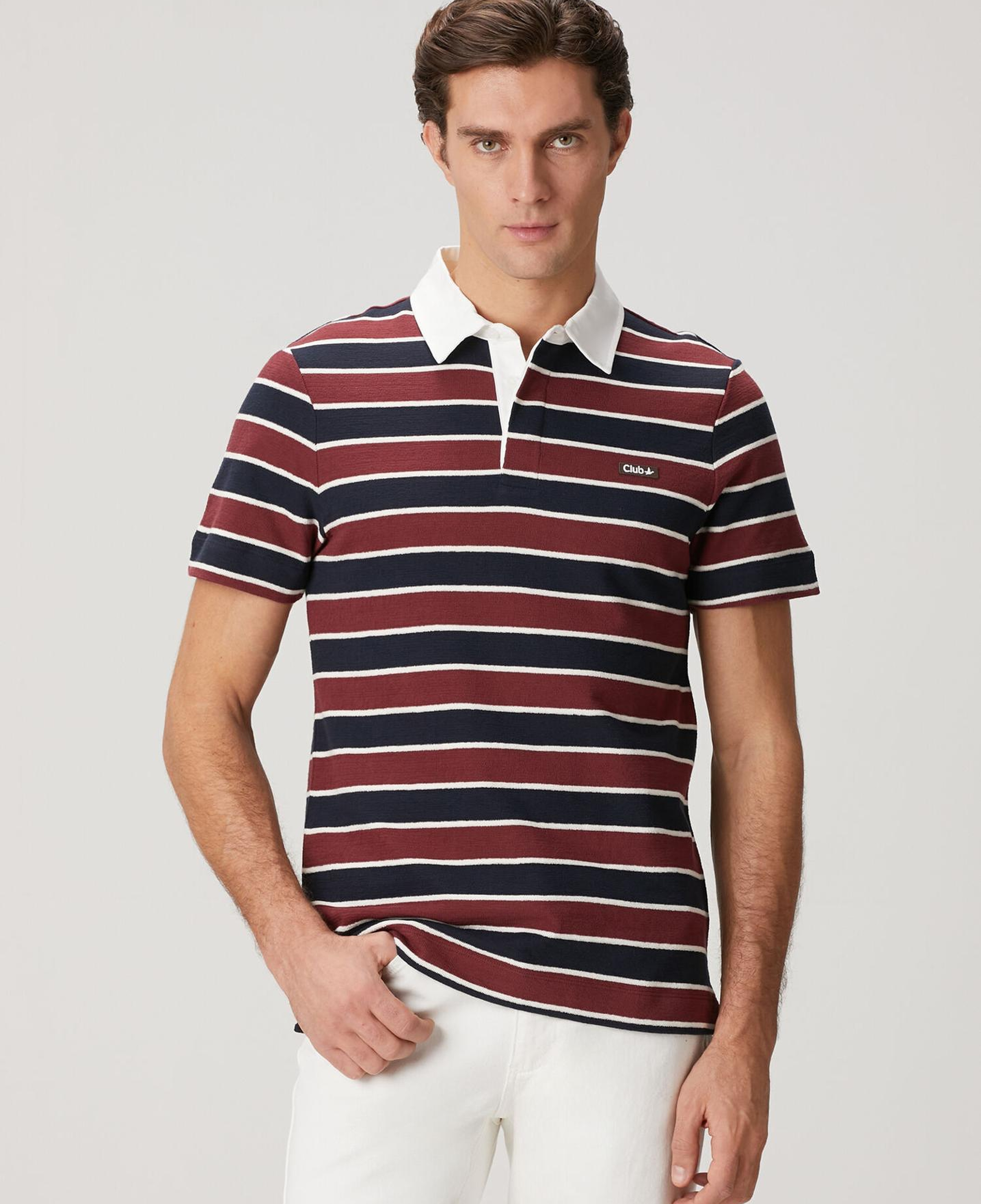 Beymen Club Erkek Slim Fit Bordo Lacivert Çizgili Polo T-shirt