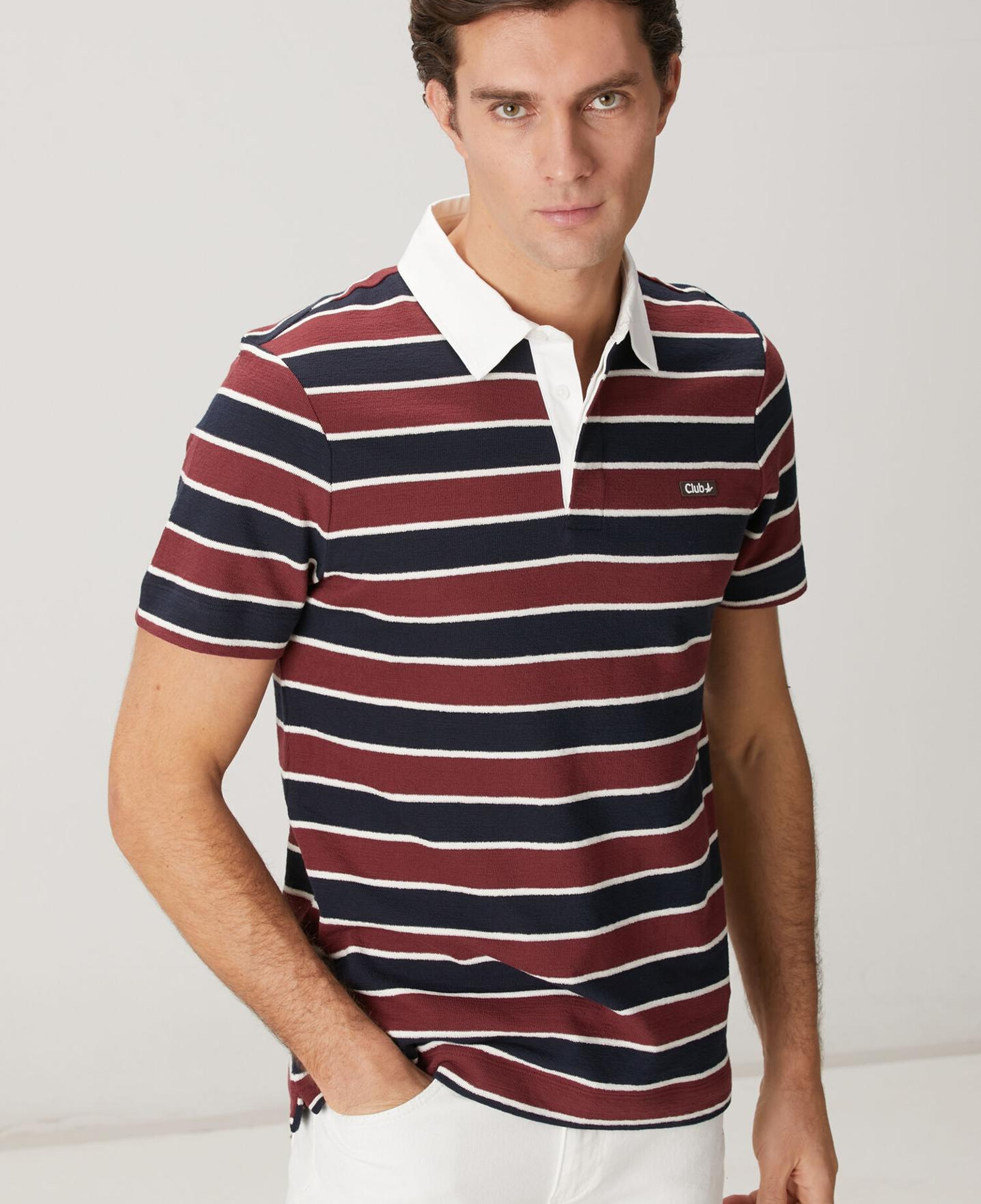 Beymen Club Erkek Slim Fit Bordo Lacivert Çizgili Polo T-shirt
