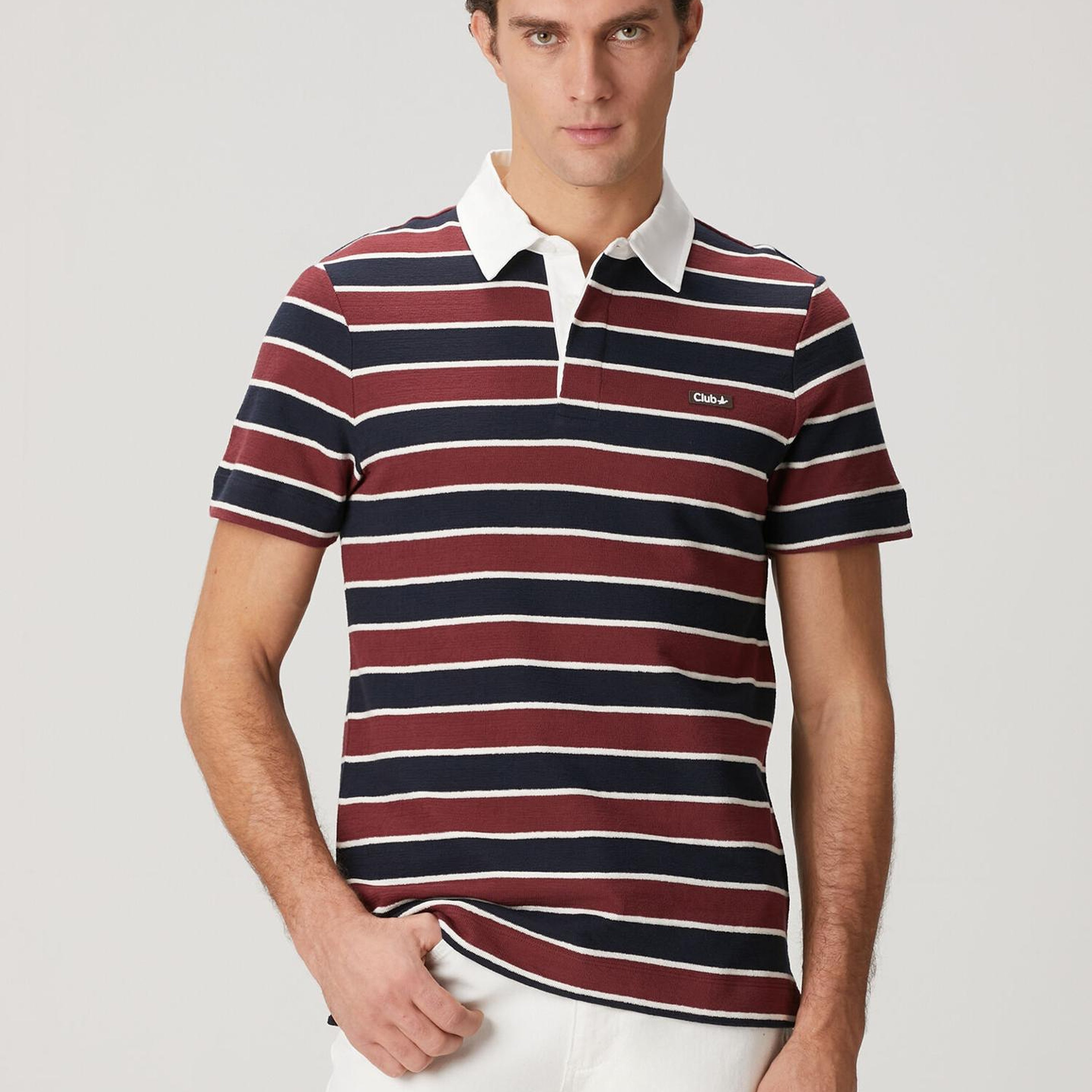 Beymen Club Erkek Slim Fit Bordo Lacivert Çizgili Polo T-shirt