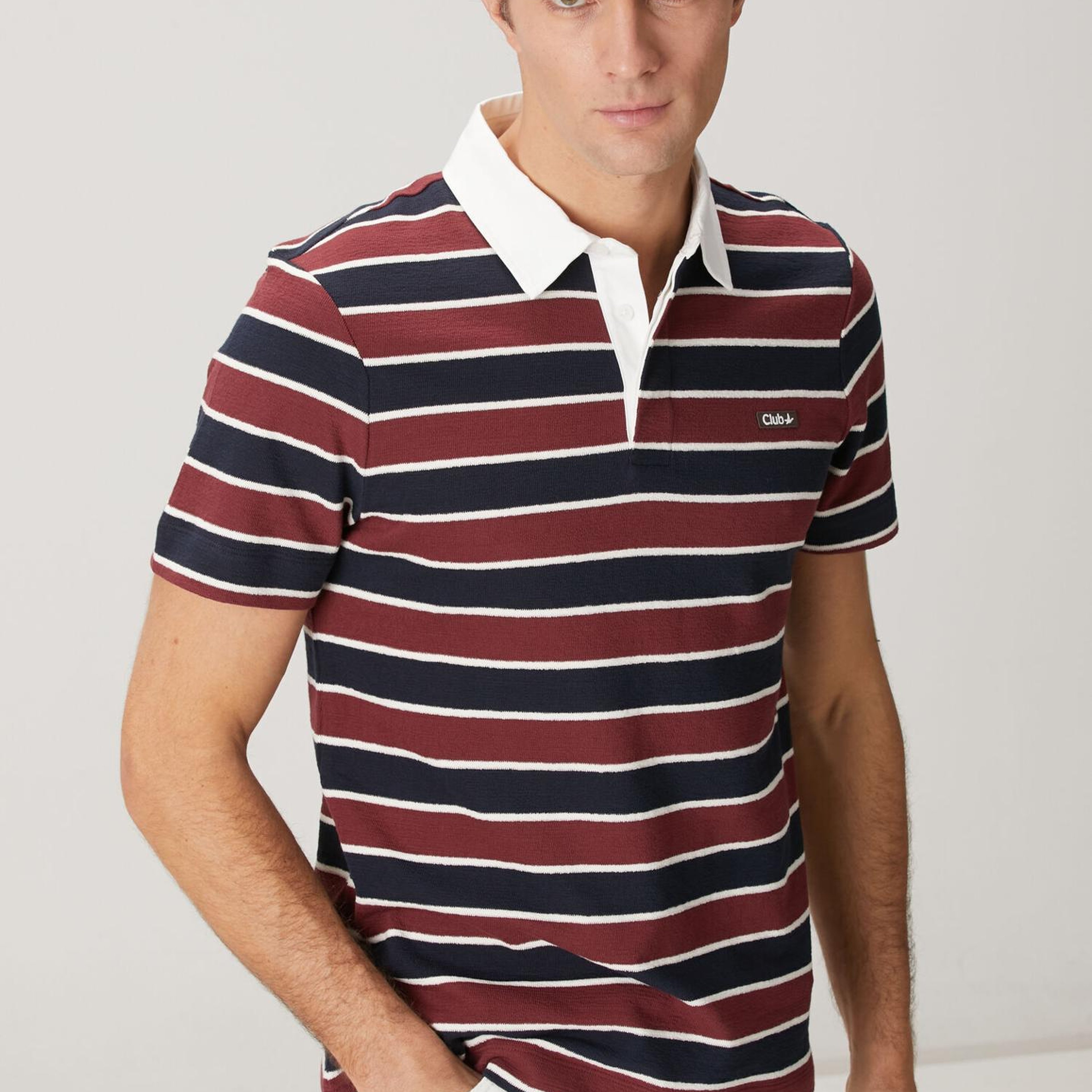 Beymen Club Erkek Slim Fit Bordo Lacivert Çizgili Polo T-shirt