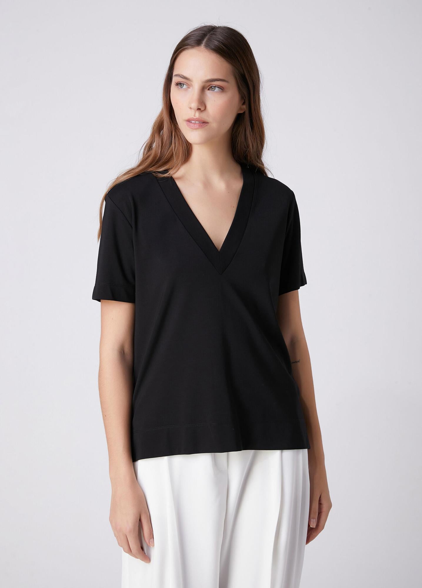 Beymen Club Kadın Siyah Yanı Yırtmaçlı Basic T-shirt