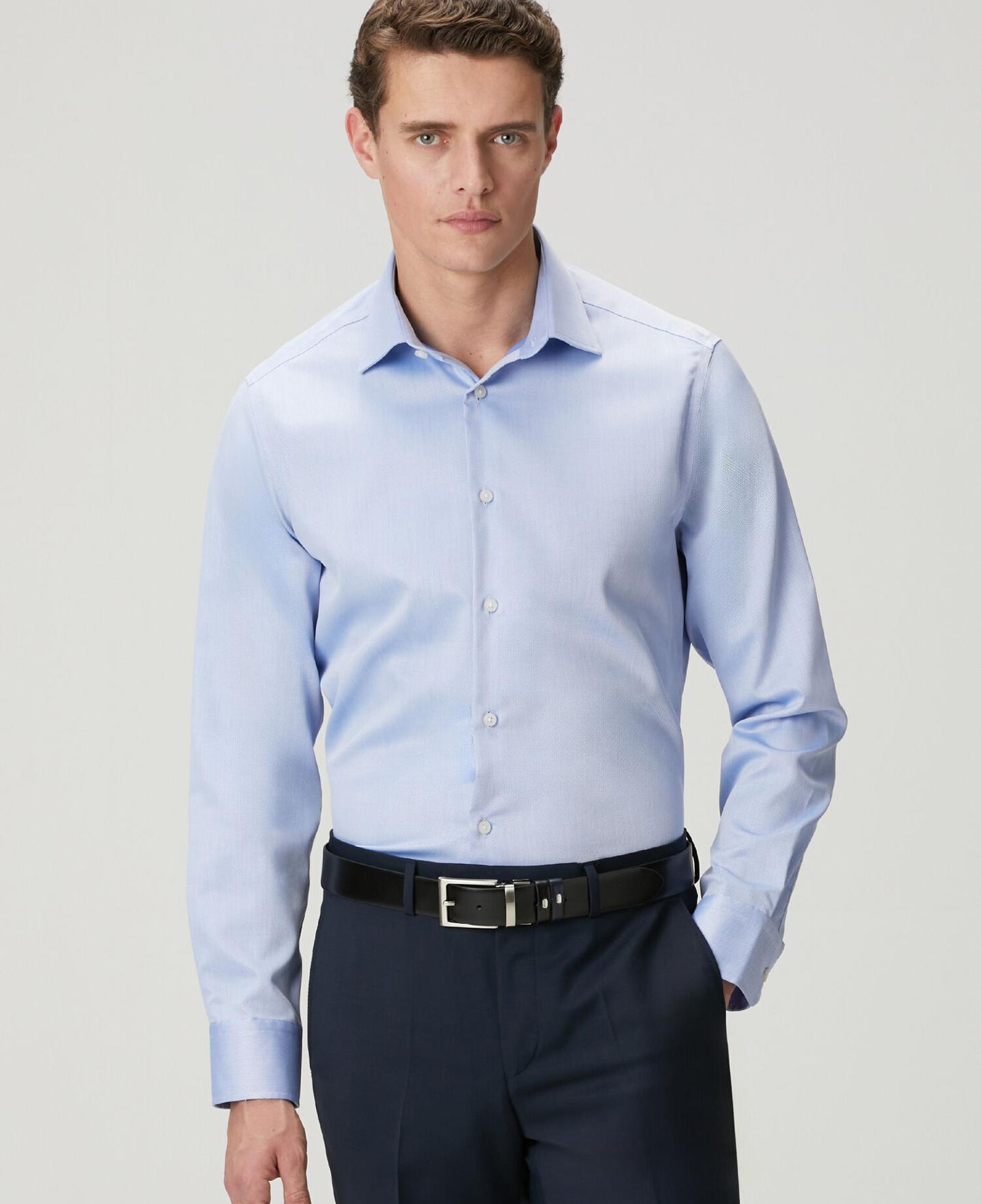 Beymen Club Erkek Koyu Mavi Comfort Fit Armürlü Non-Iron Gömlek