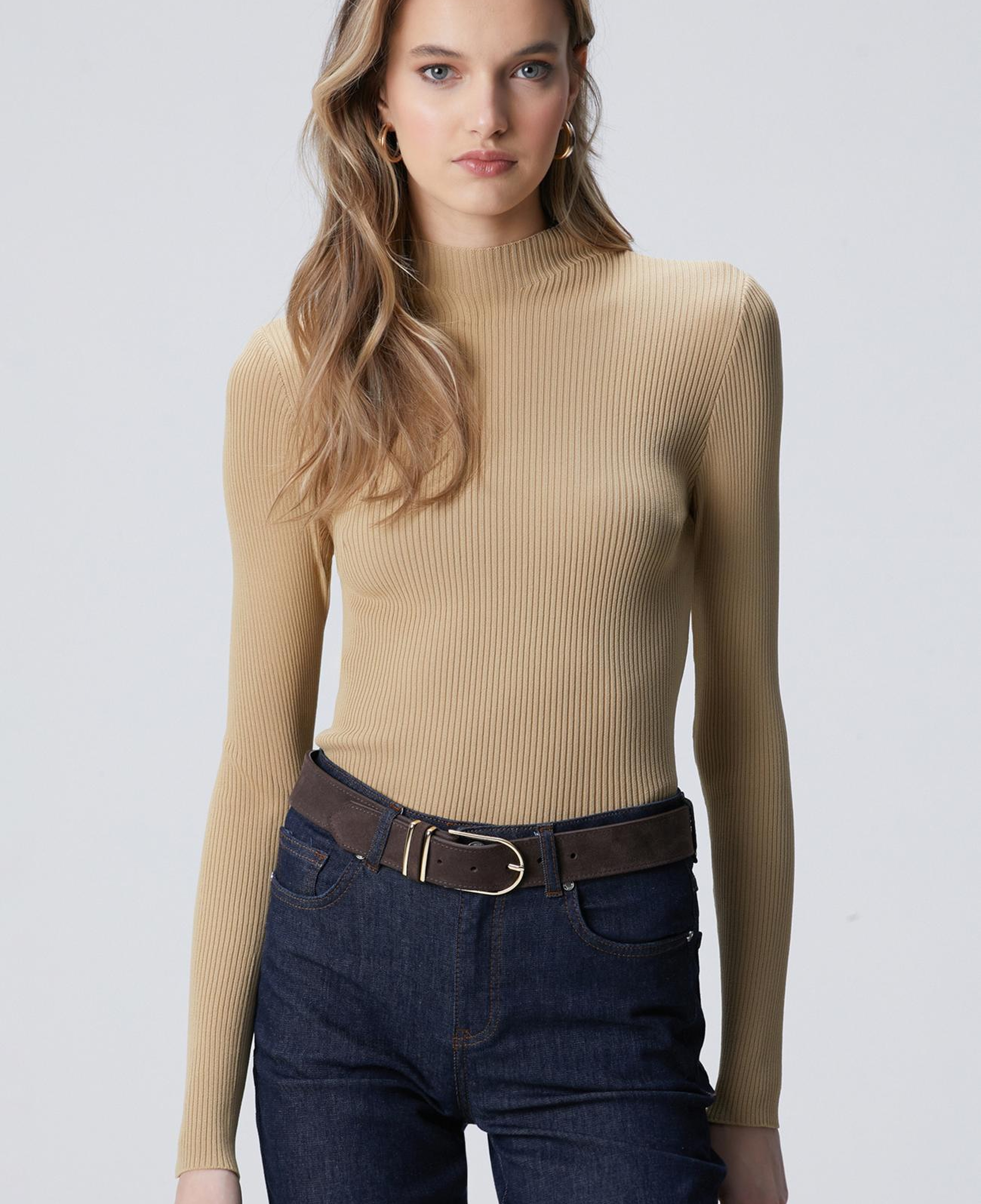 Network Kadın Camel İnce Ribana Örgü Rayon Basic Kazak