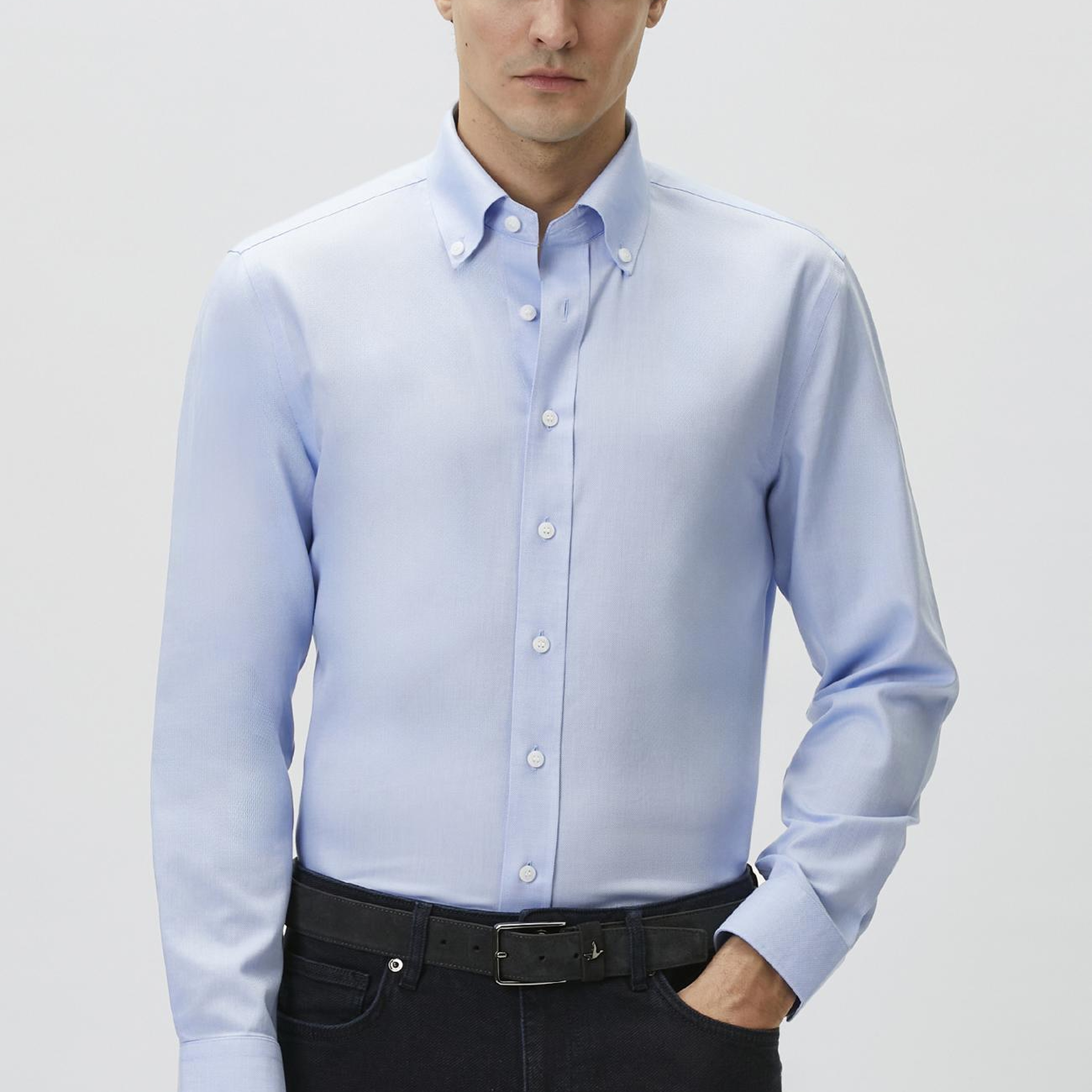 Network Erkek Slim Fit Mavi Non-iron Oxford Gömlek