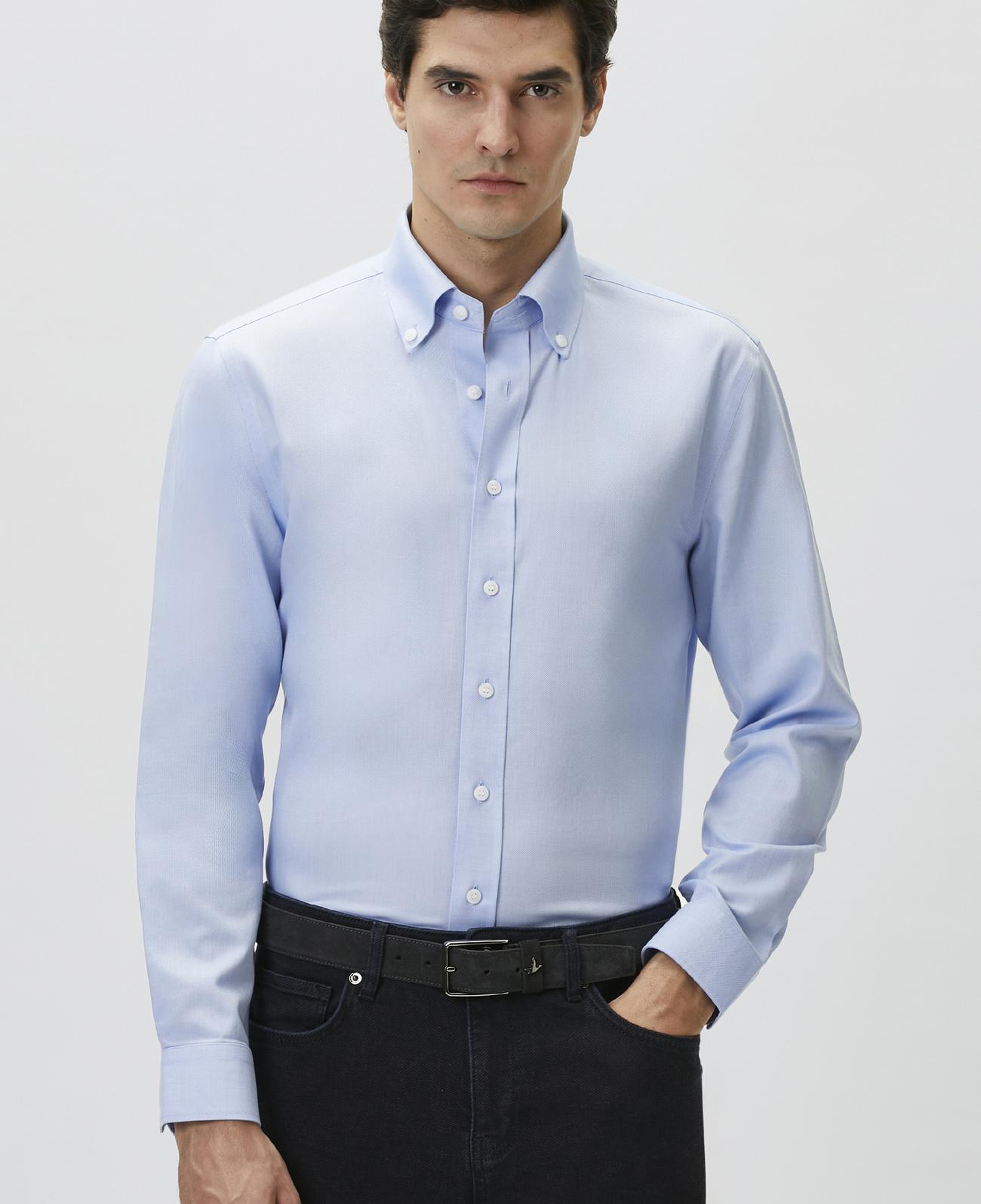 Network Erkek Slim Fit Mavi Non-iron Oxford Gömlek