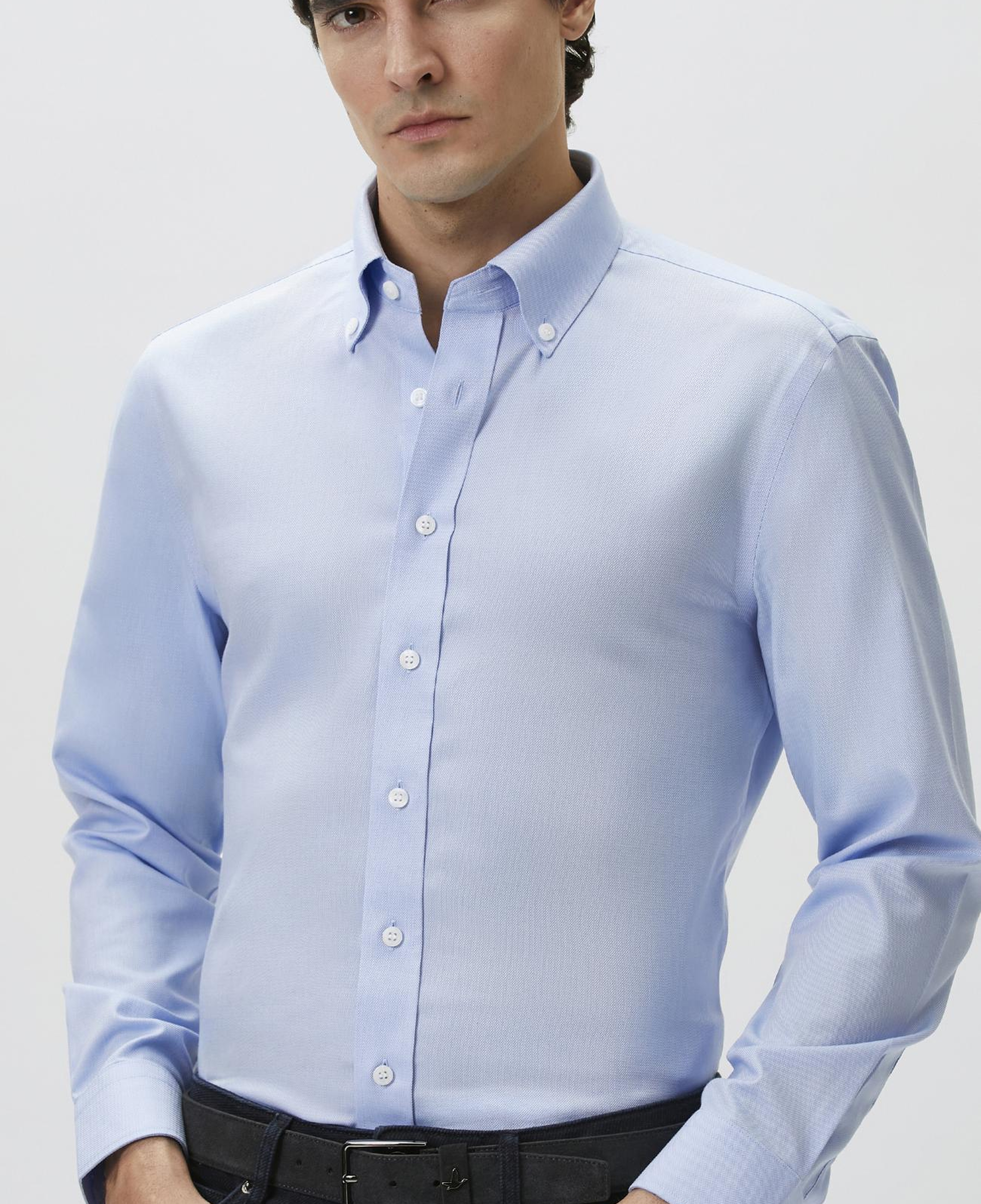 Network Erkek Slim Fit Mavi Non-iron Oxford Gömlek
