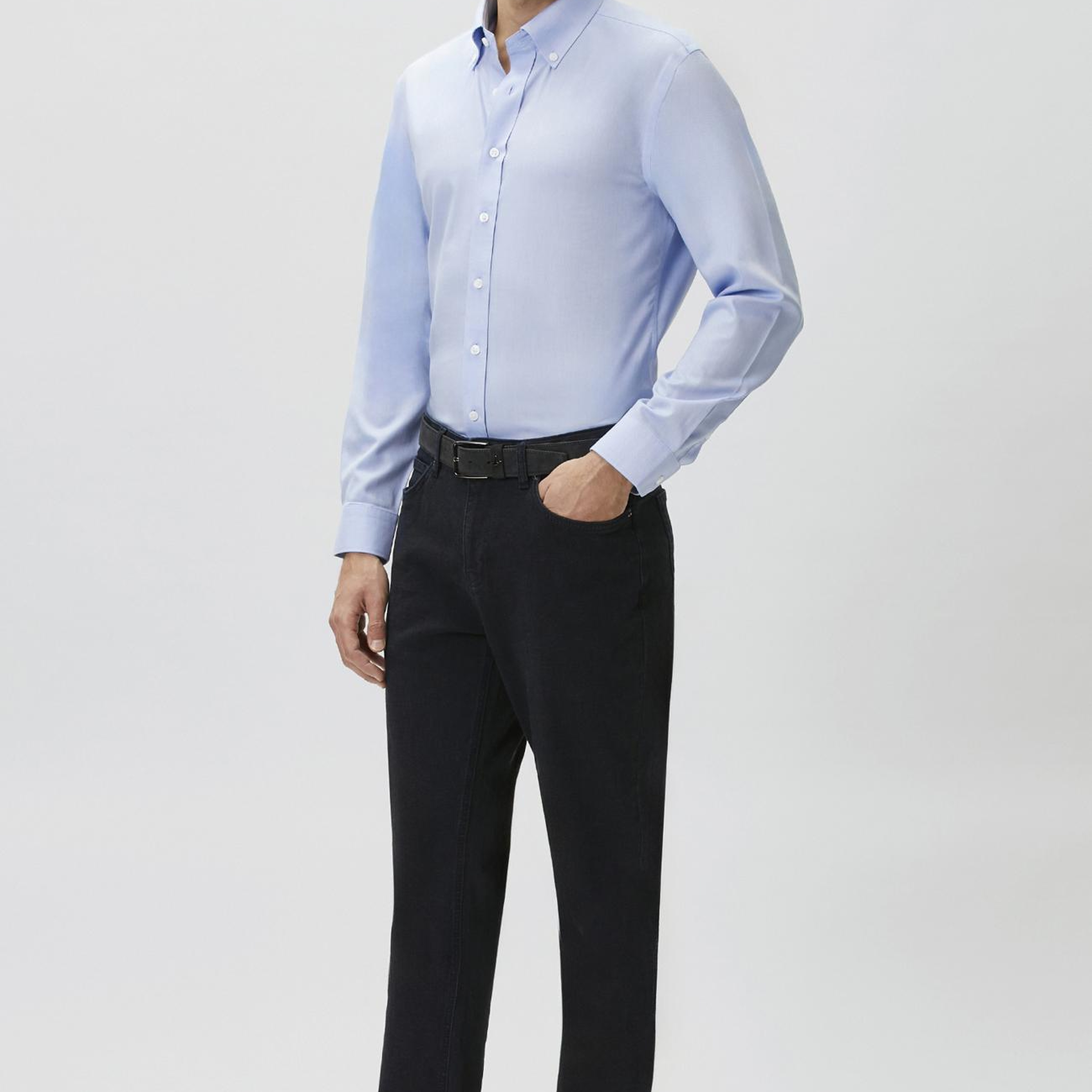 Network Erkek Slim Fit Mavi Non-iron Oxford Gömlek