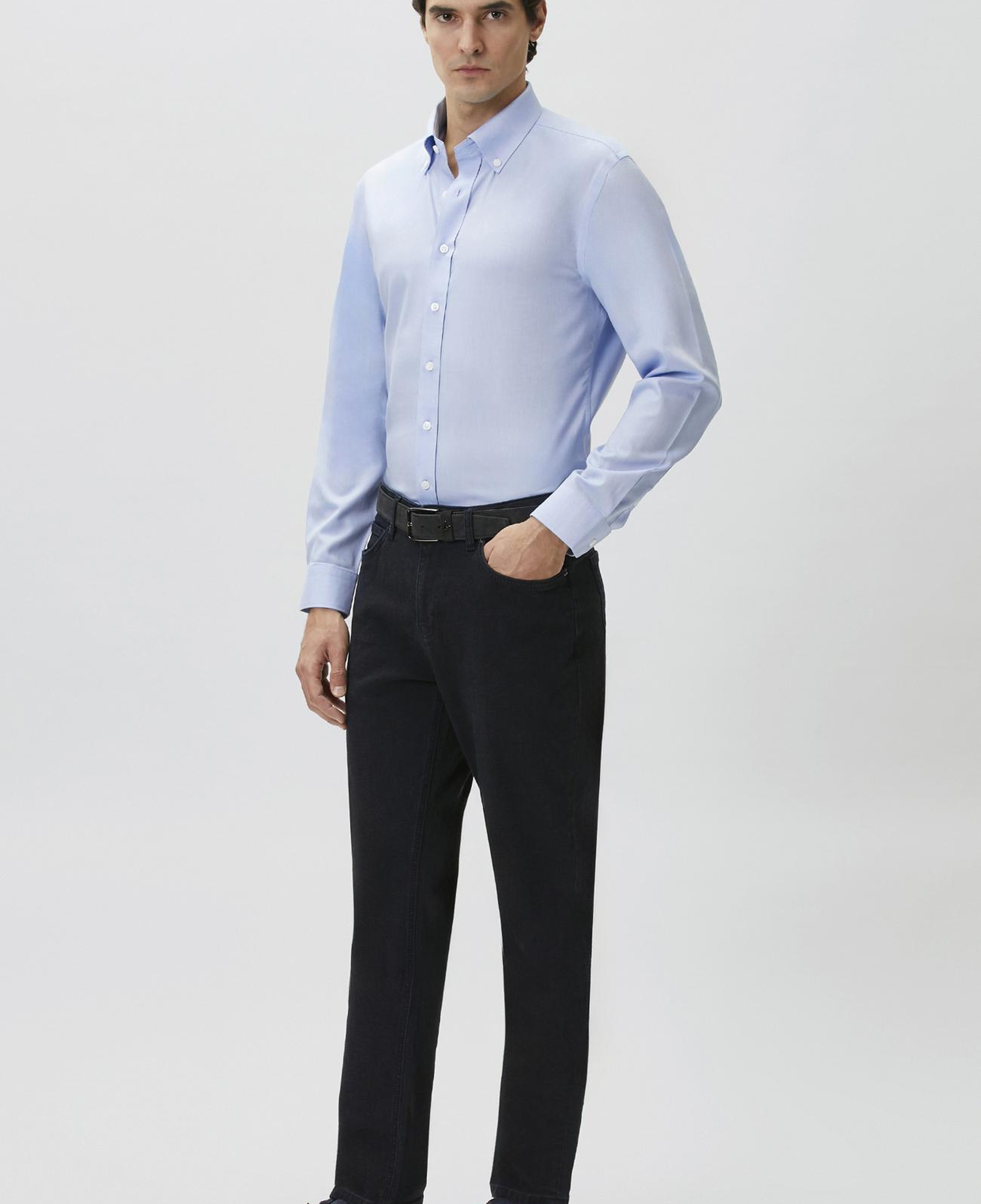 Network Erkek Slim Fit Mavi Non-iron Oxford Gömlek