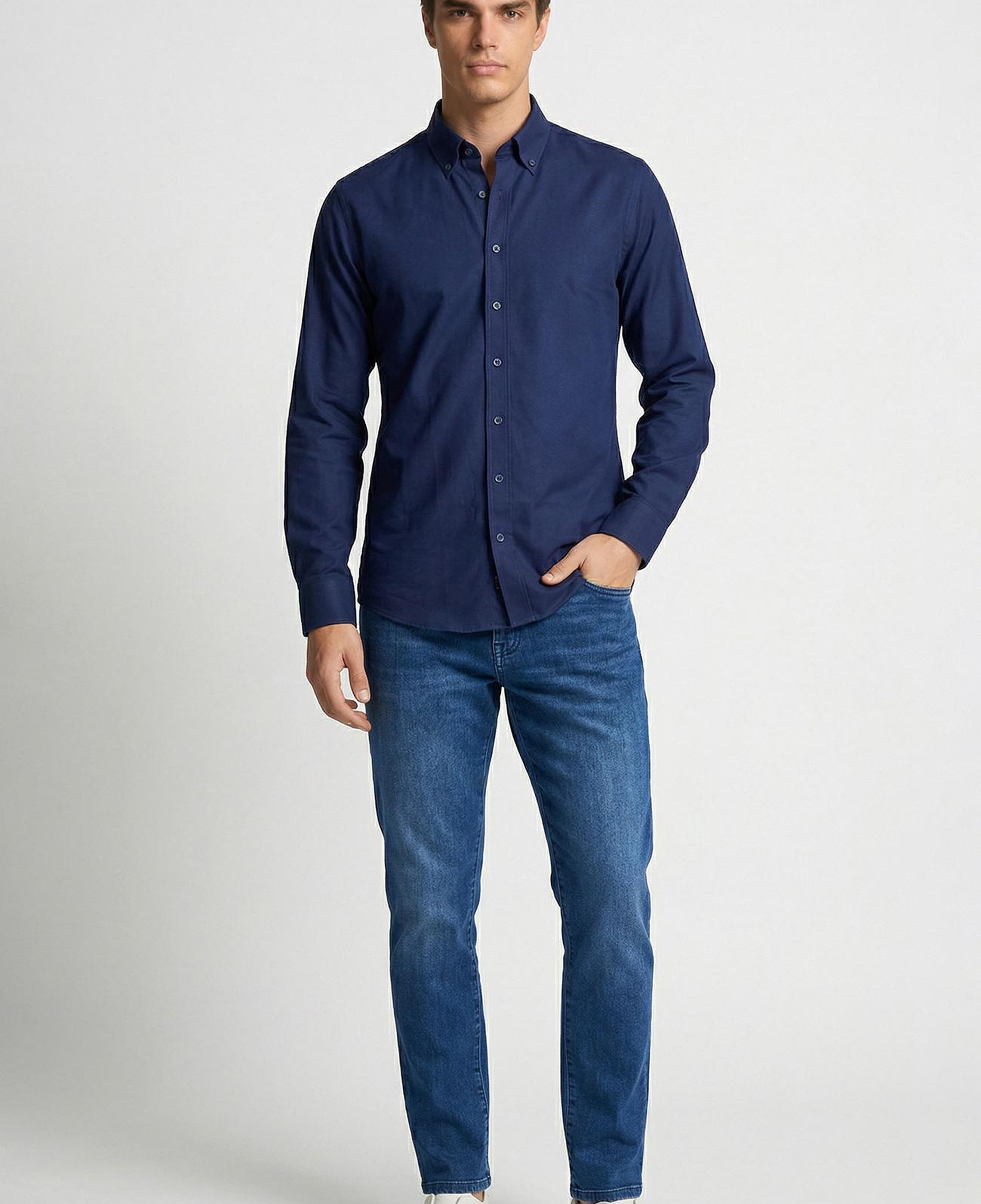 Network Erkek Slim Fit Lacivert Non-iron Oxford Gömlek