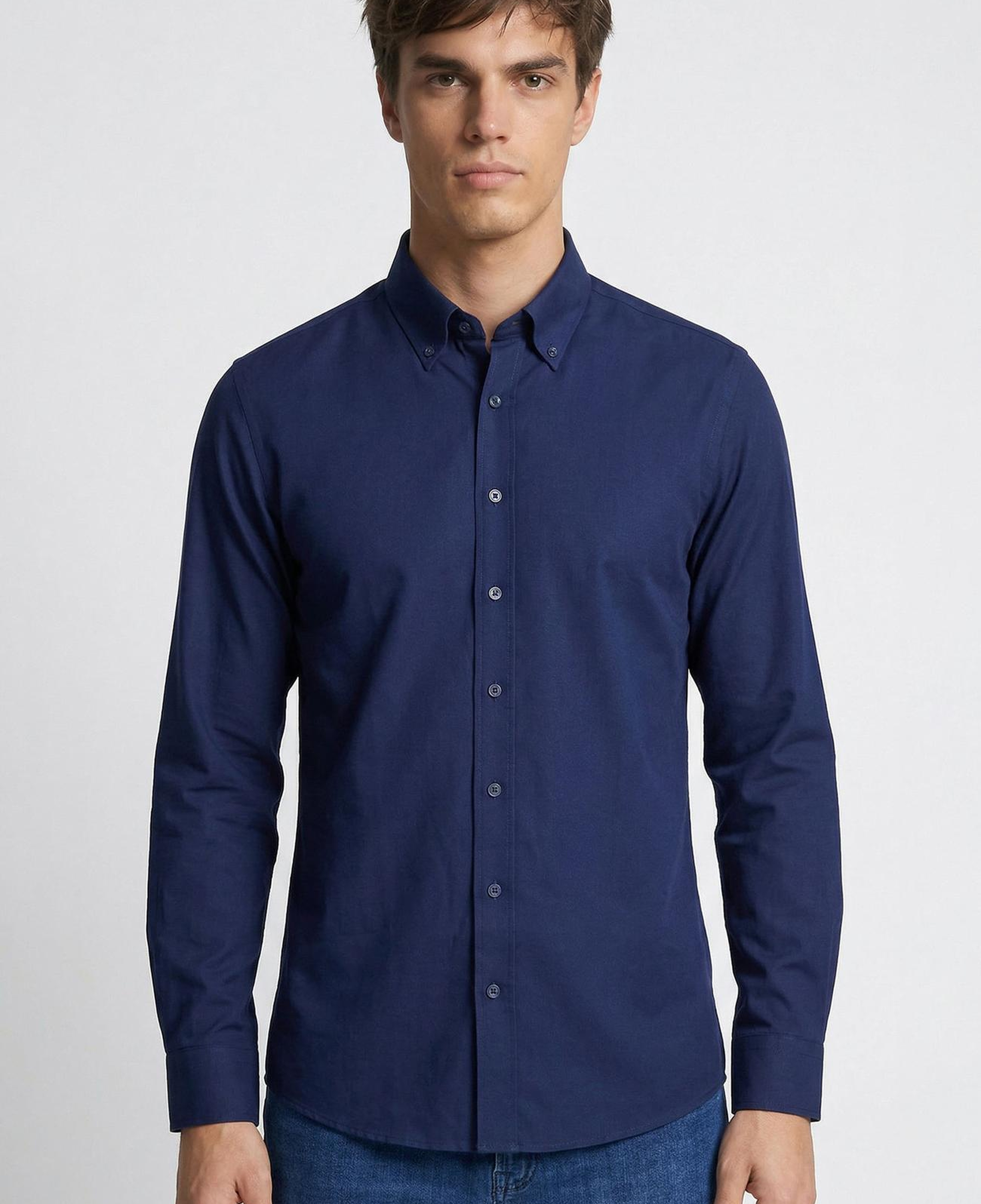 Network Erkek Slim Fit Lacivert Non-iron Oxford Gömlek