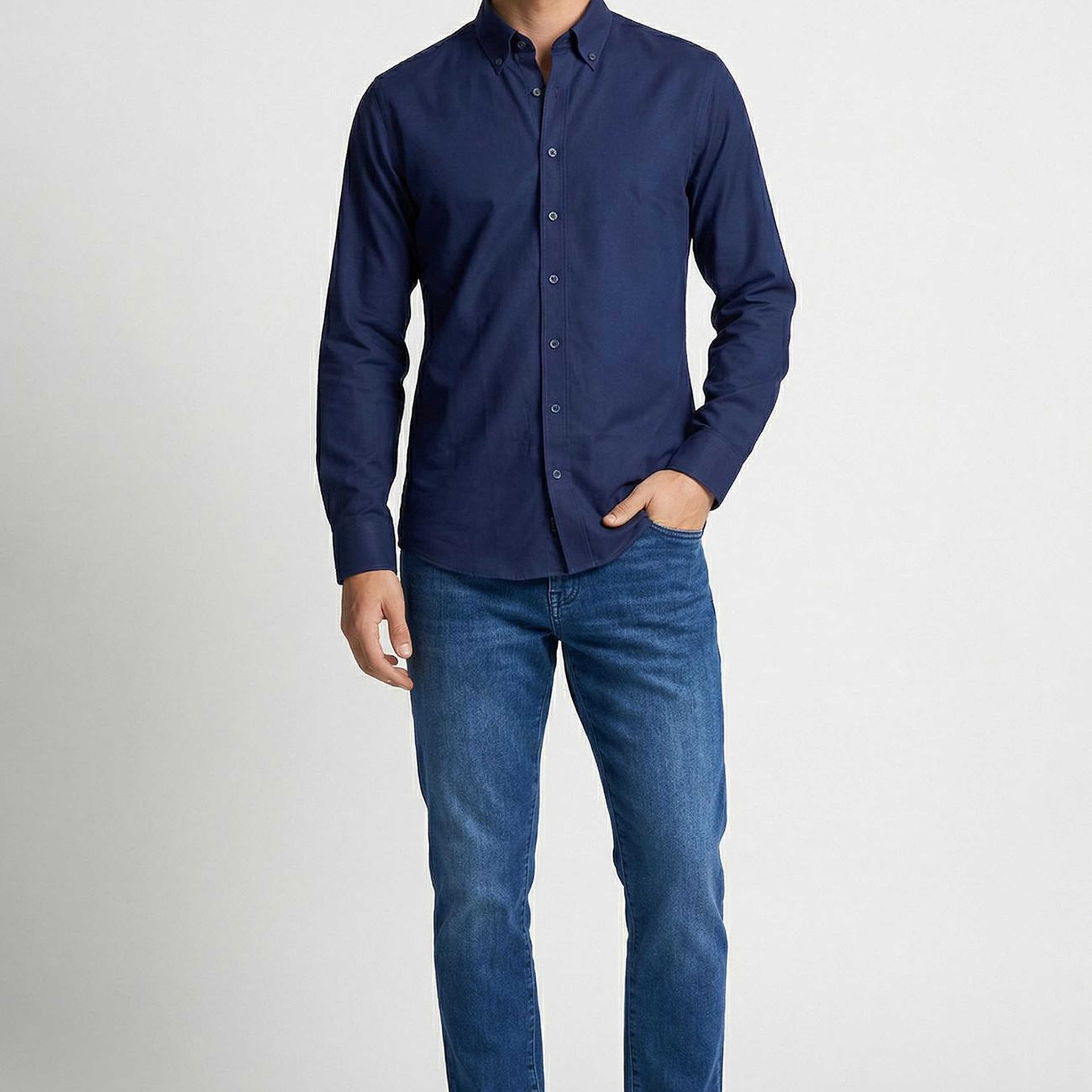 Network Erkek Slim Fit Lacivert Non-iron Oxford Gömlek
