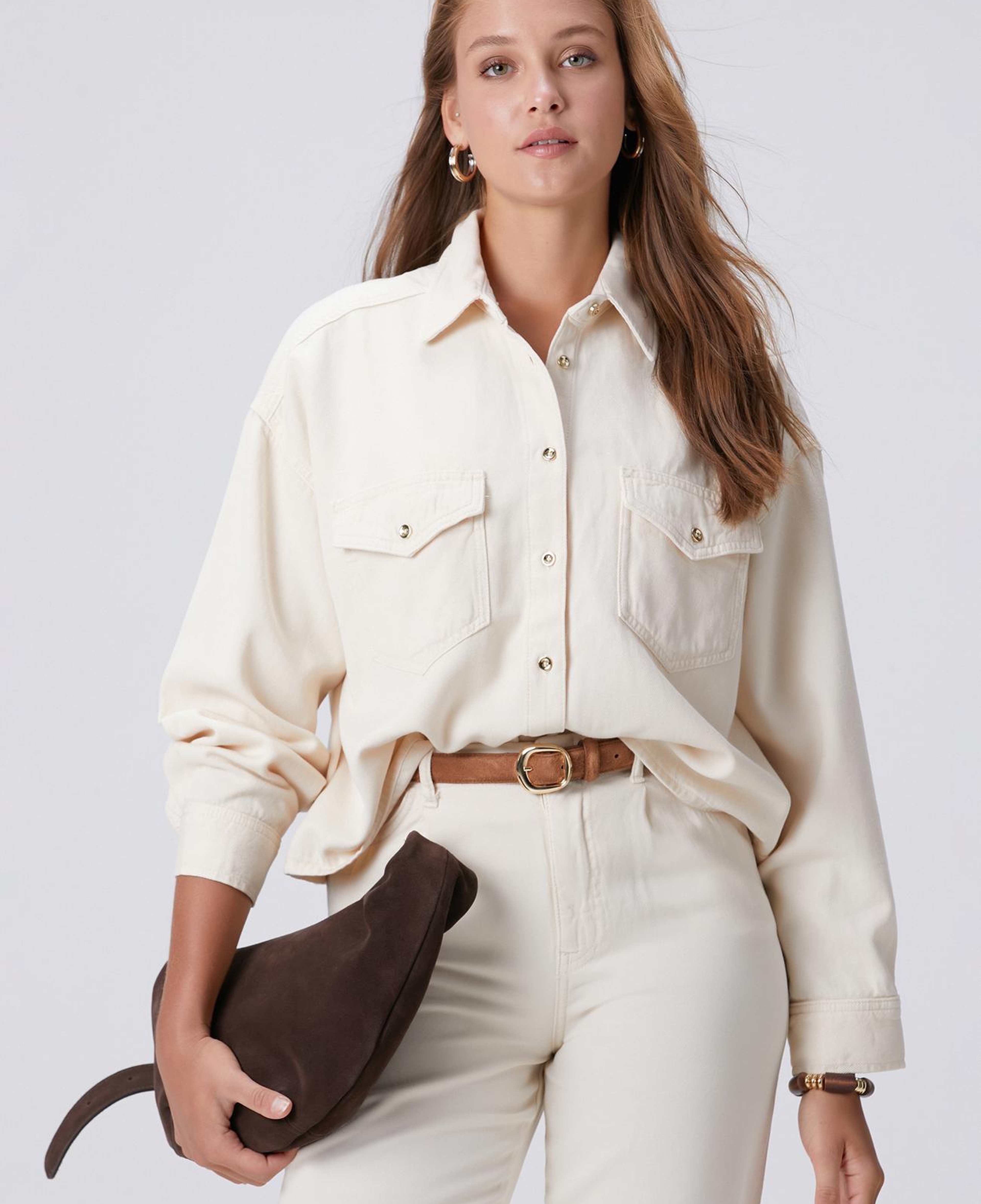 Network Kadın Kırık Beyaz Tencel Karışımlı Denim Gömlek