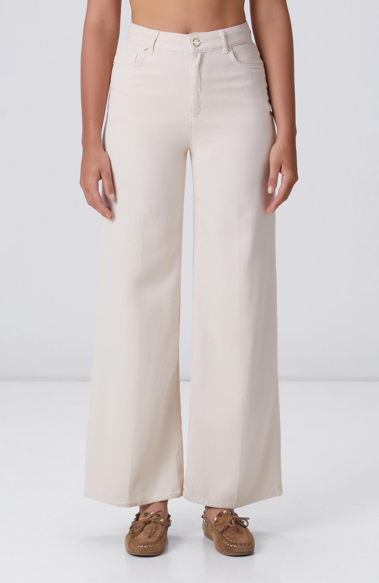 Network Kadın Kırık Beyaz Wide Leg Tencel Casual Pantolon
