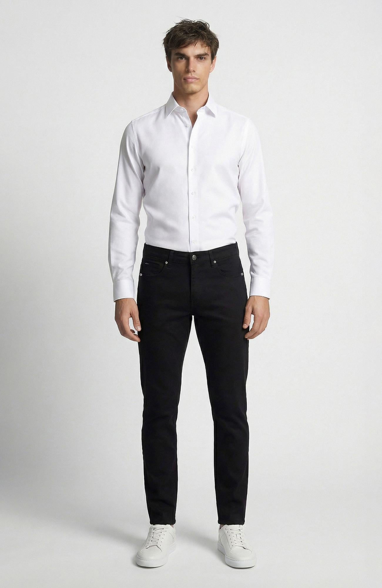Network Erkek Regular Fit Beyaz Non Iron Jakarlı Gömlek