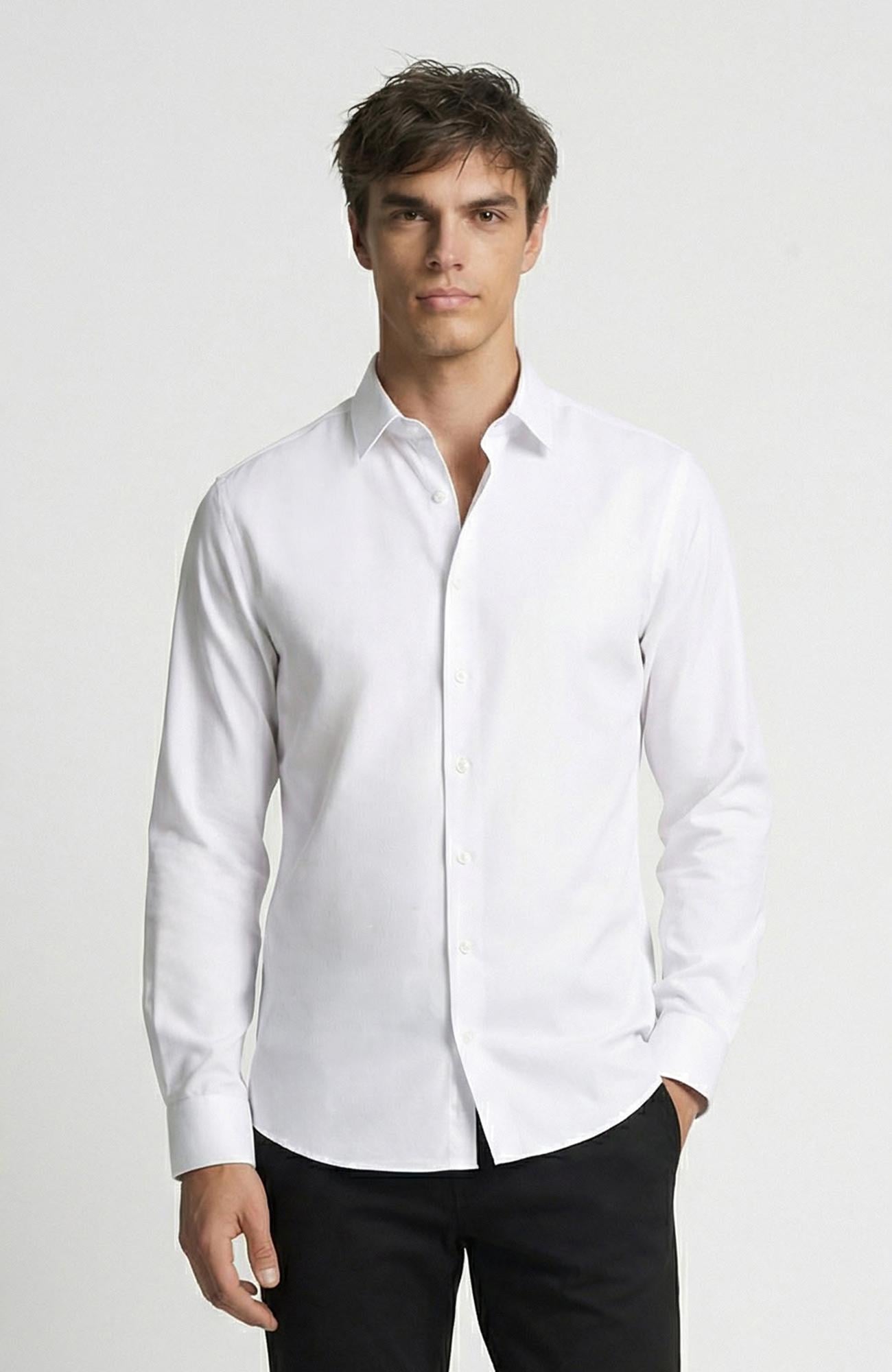 Network Erkek Regular Fit Beyaz Non Iron Jakarlı Gömlek