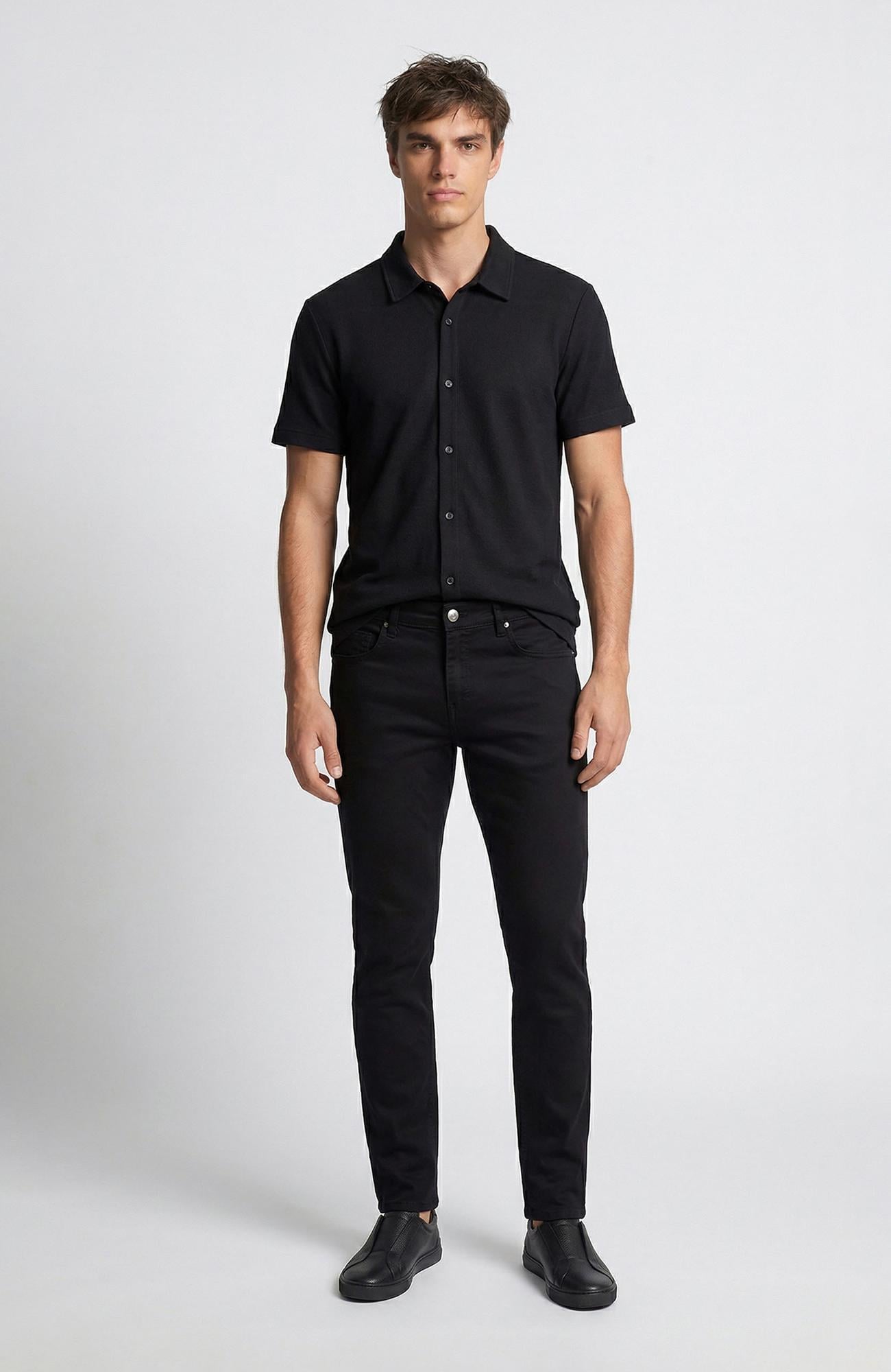 Network Erkek Siyah Slim Fit Armür Desen Pantolon