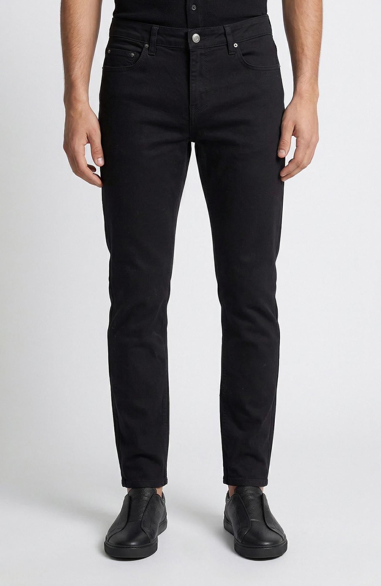 Network Erkek Siyah Slim Fit Armür Desen Pantolon