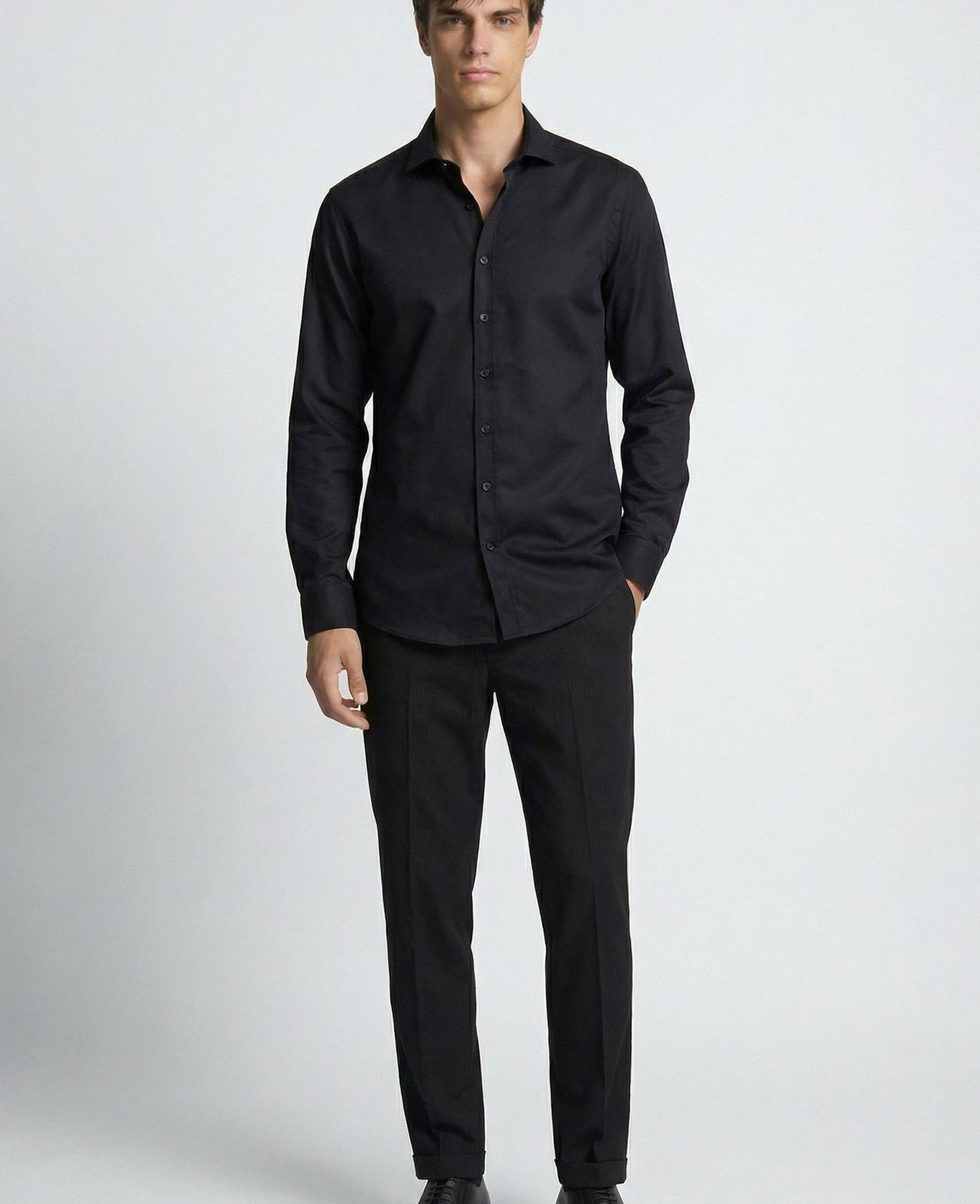 Network Erkek Slim Fit Düz Pamuk Saten Gömlek