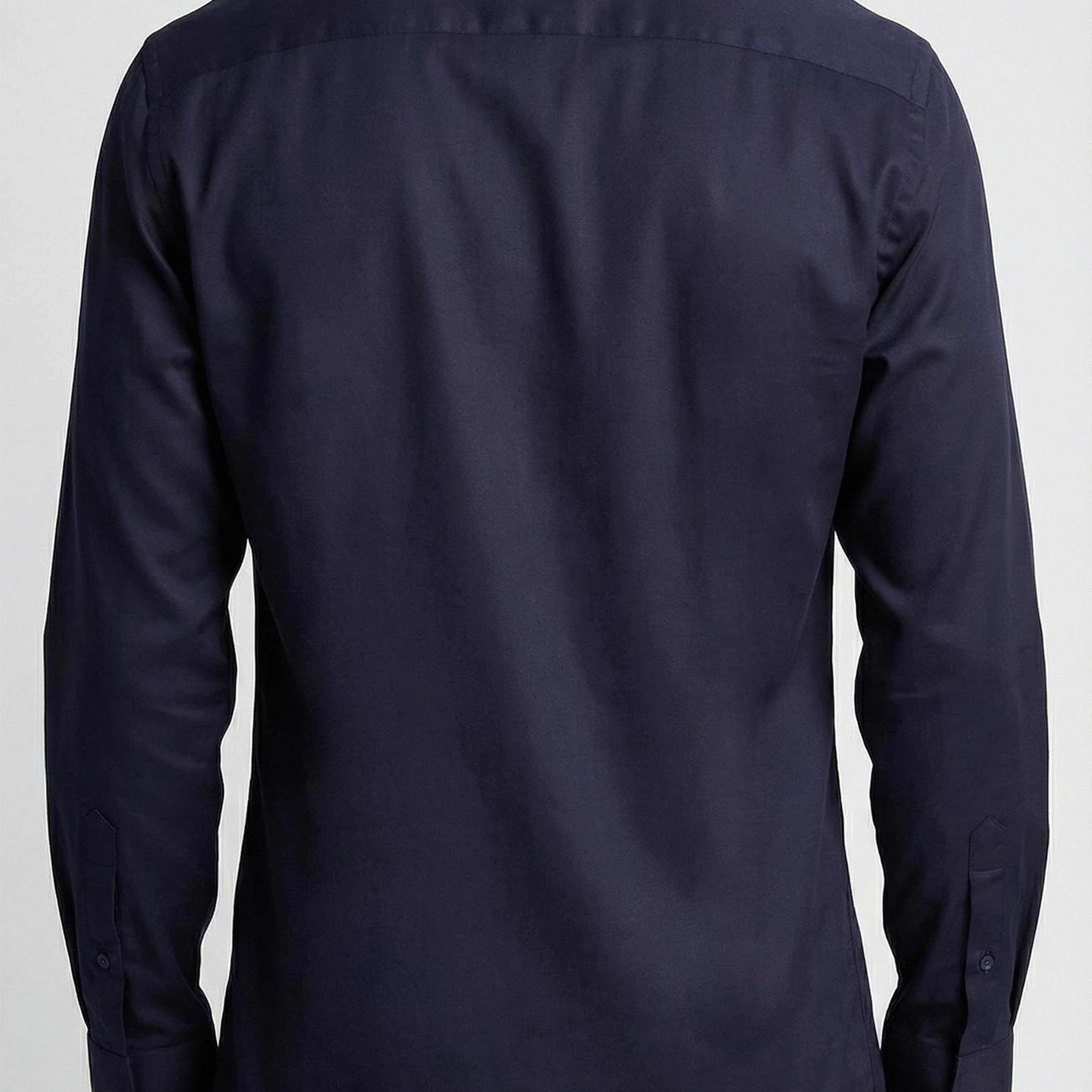 Network Erkek Slim Fit Lacivert Düz Pamuk Saten Gömlek