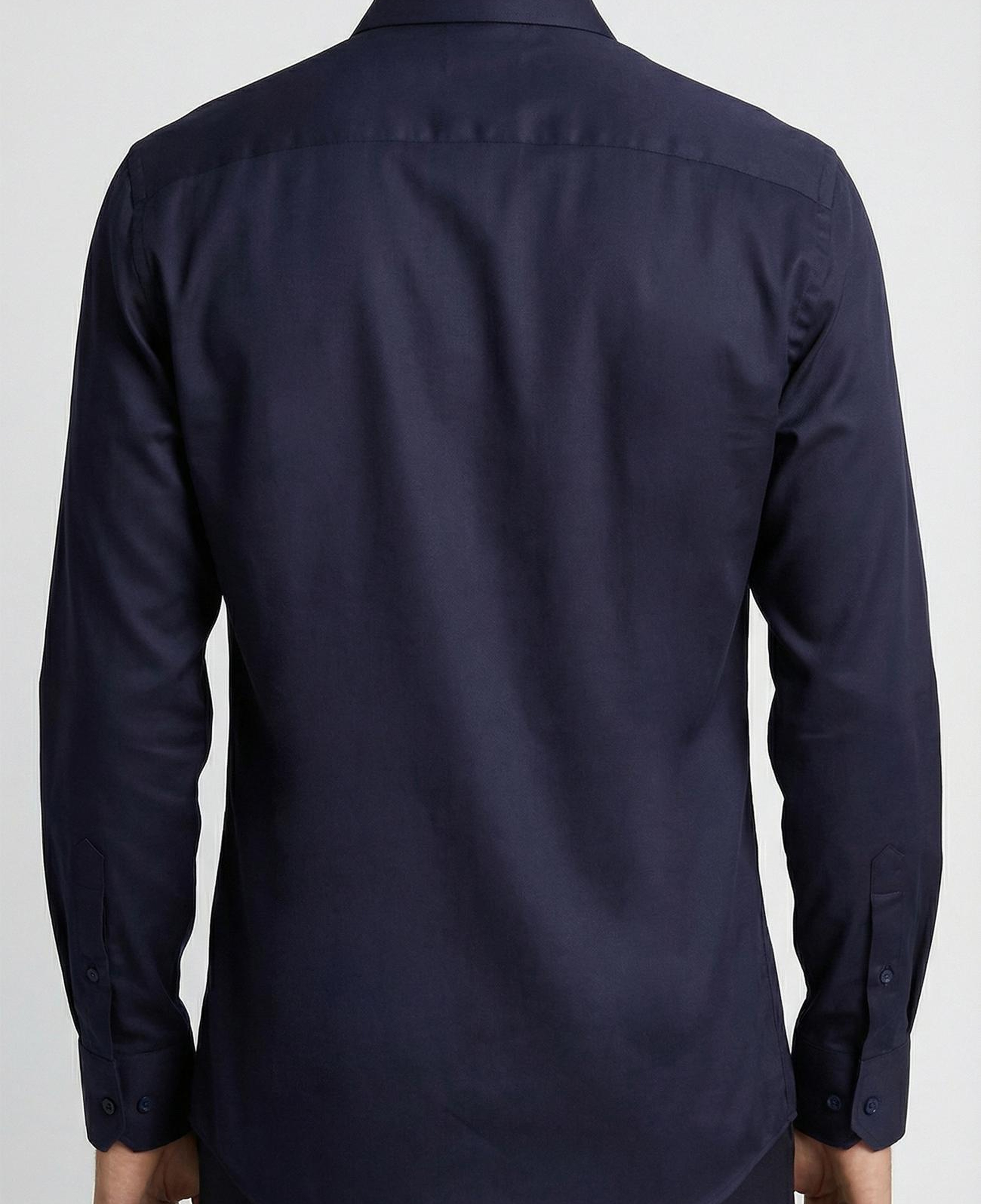 Network Erkek Slim Fit Lacivert Düz Pamuk Saten Gömlek