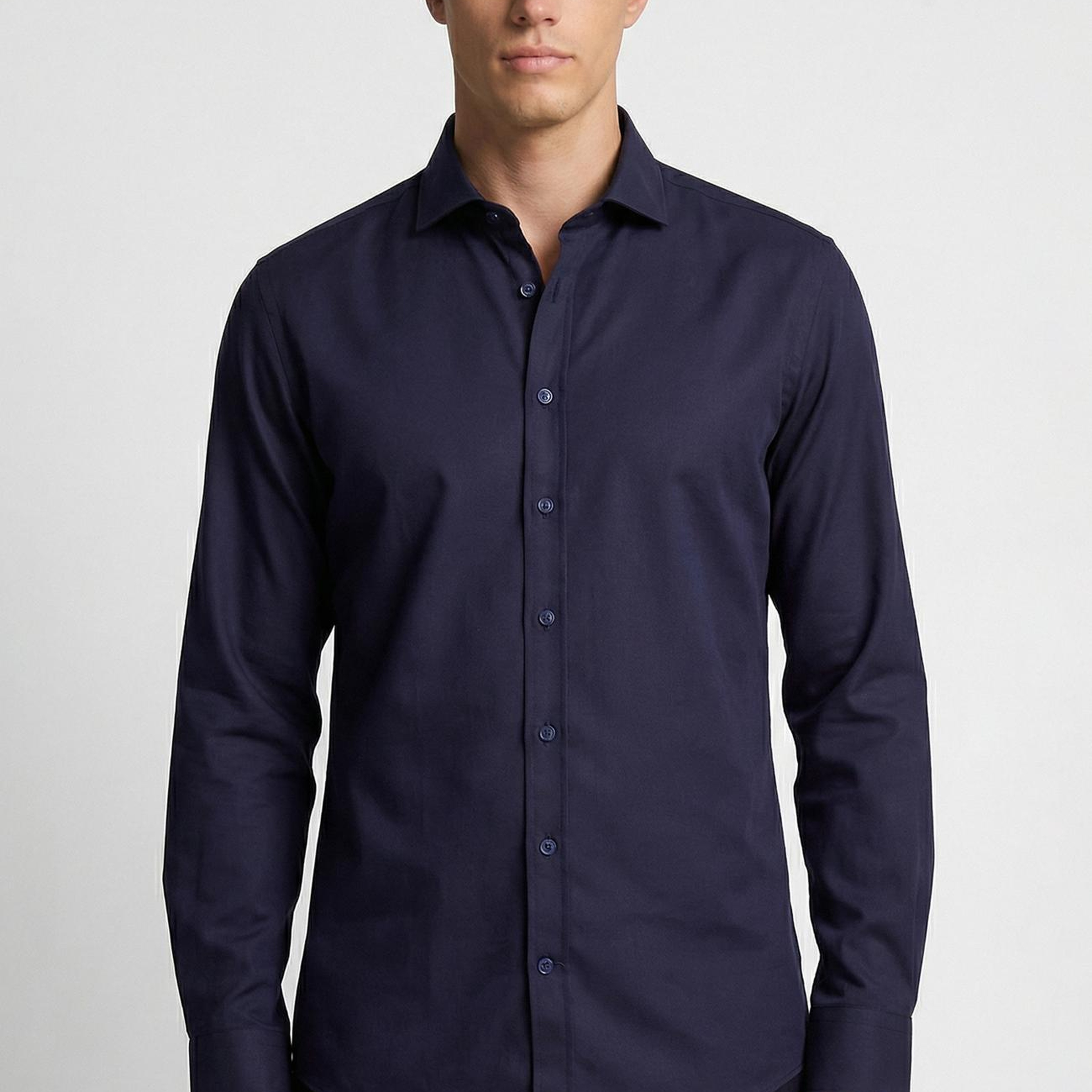 Network Erkek Slim Fit Lacivert Düz Pamuk Saten Gömlek