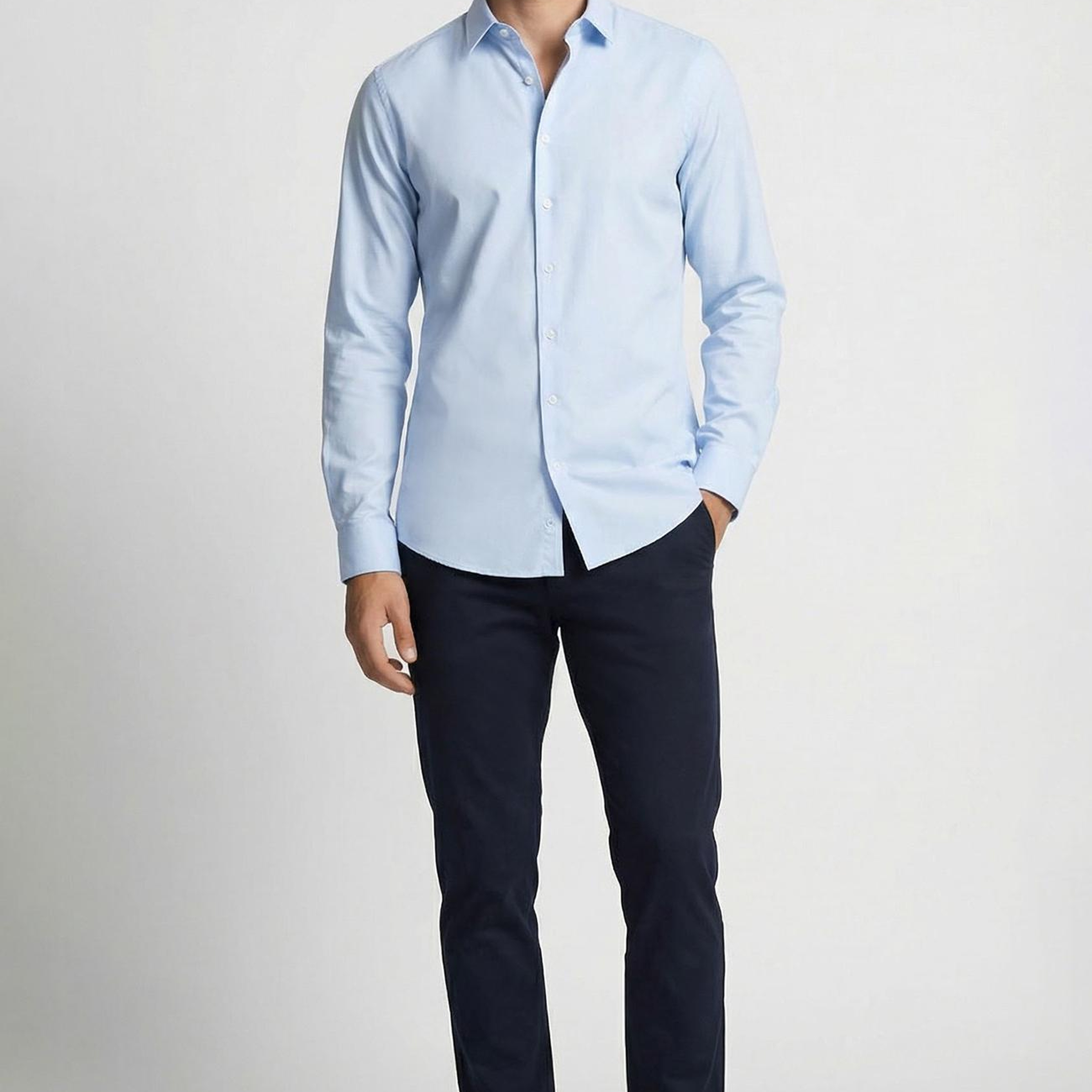 Network Erkek Slim Fit Mavi Lycralı Cotton Petek Desen Gömlek