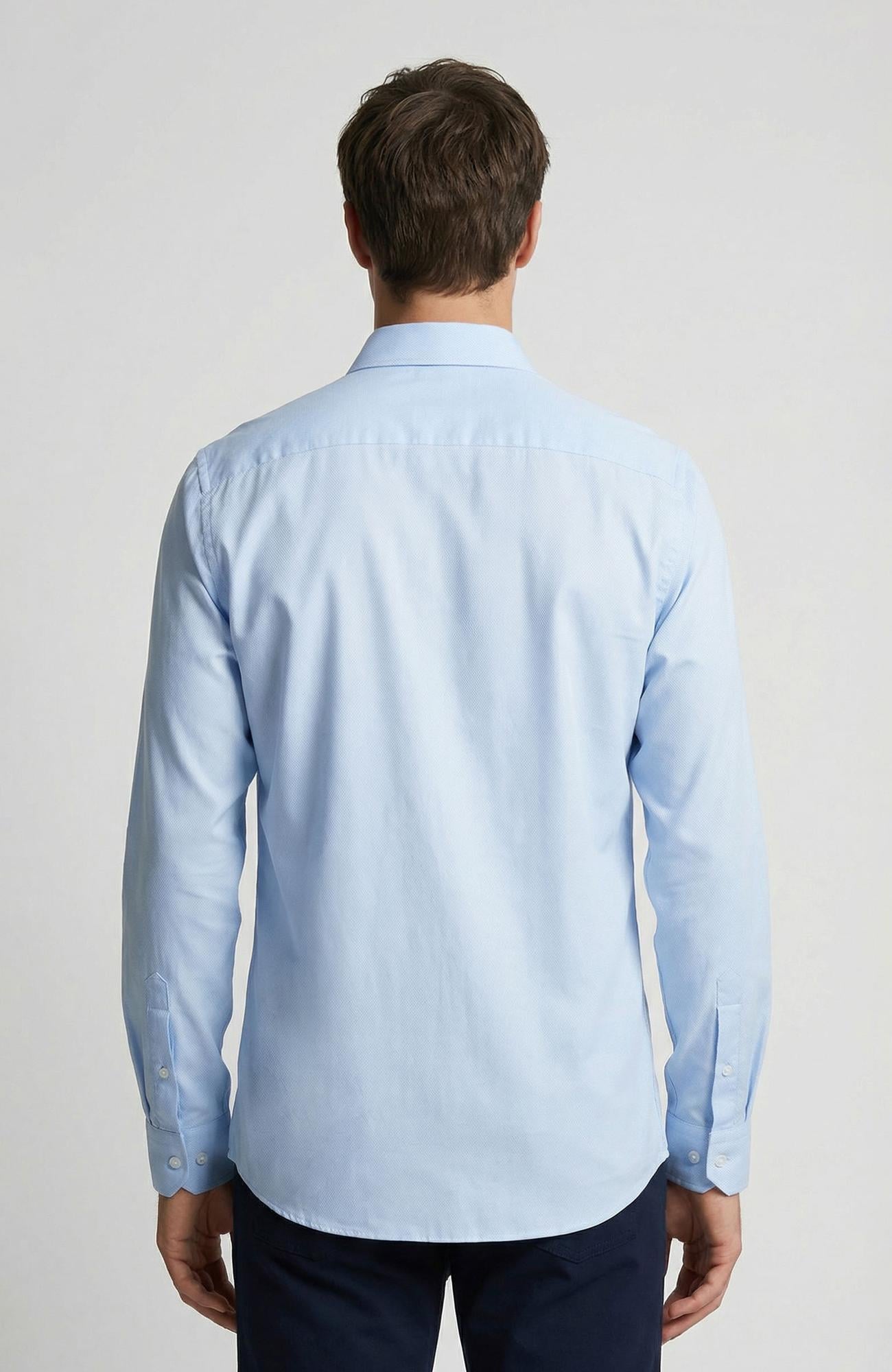 Network Erkek Slim Fit Mavi Lycralı Cotton Petek Desen Gömlek