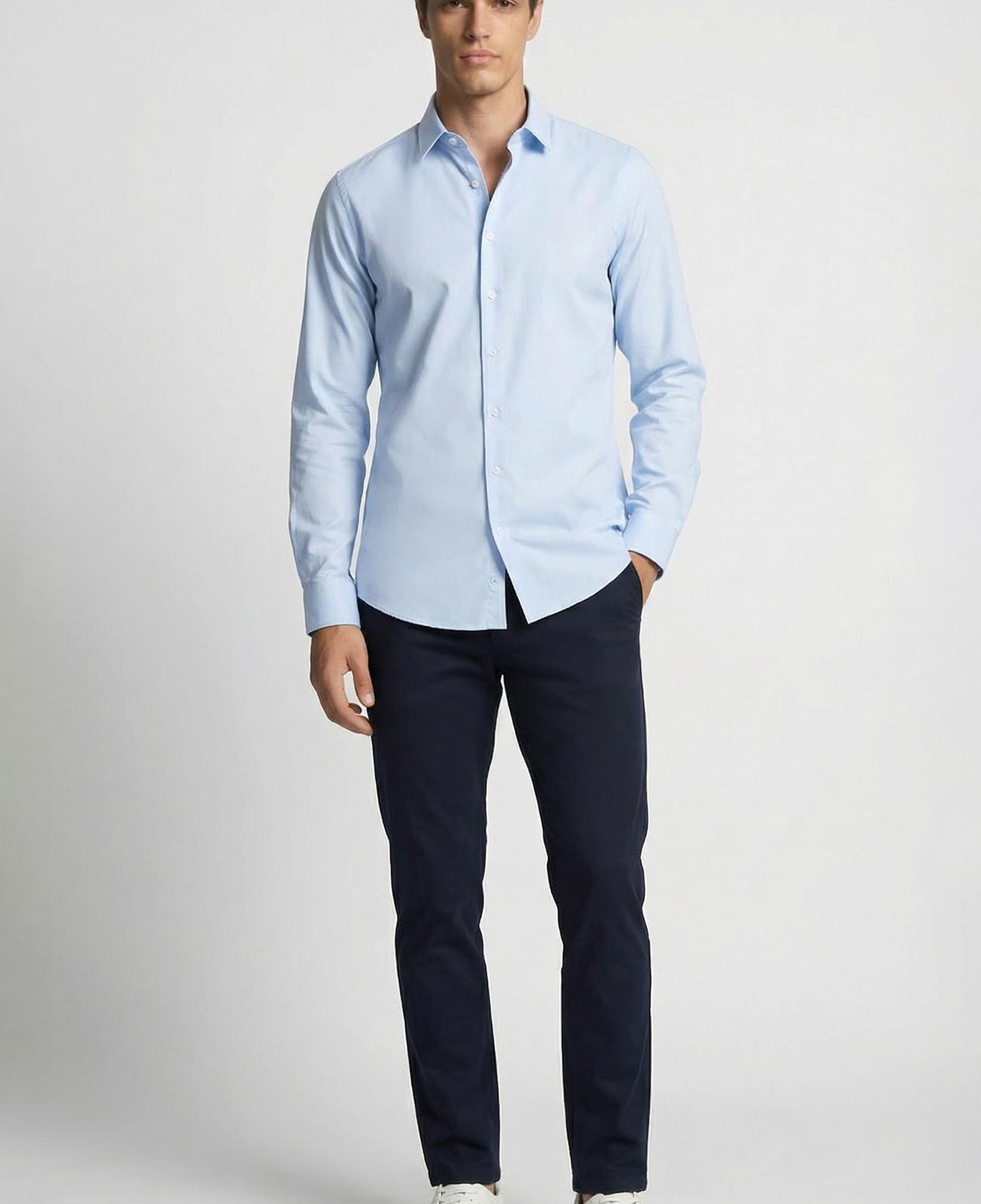 Network Erkek Slim Fit Mavi Lycralı Cotton Petek Desen Gömlek