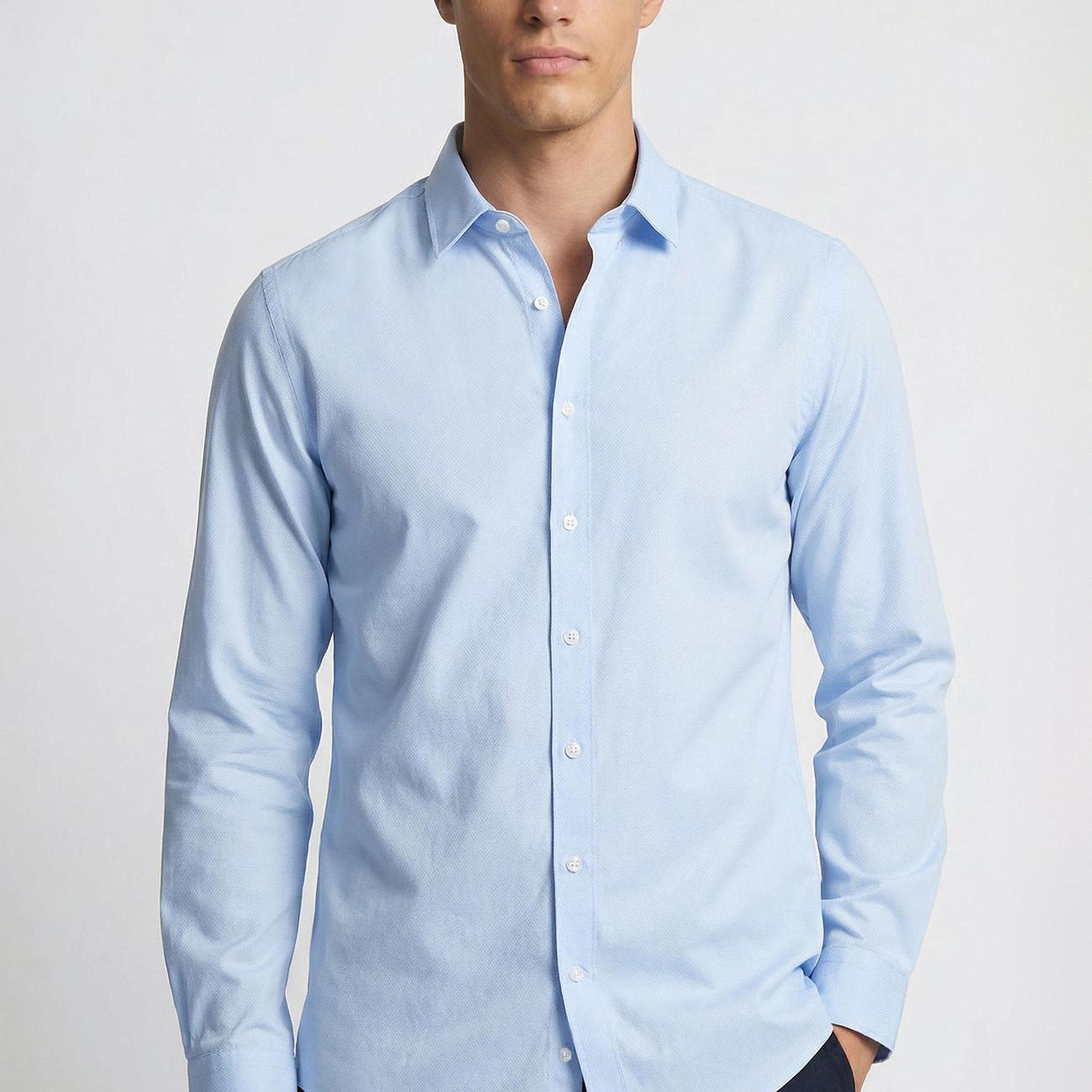 Network Erkek Slim Fit Mavi Lycralı Cotton Petek Desen Gömlek