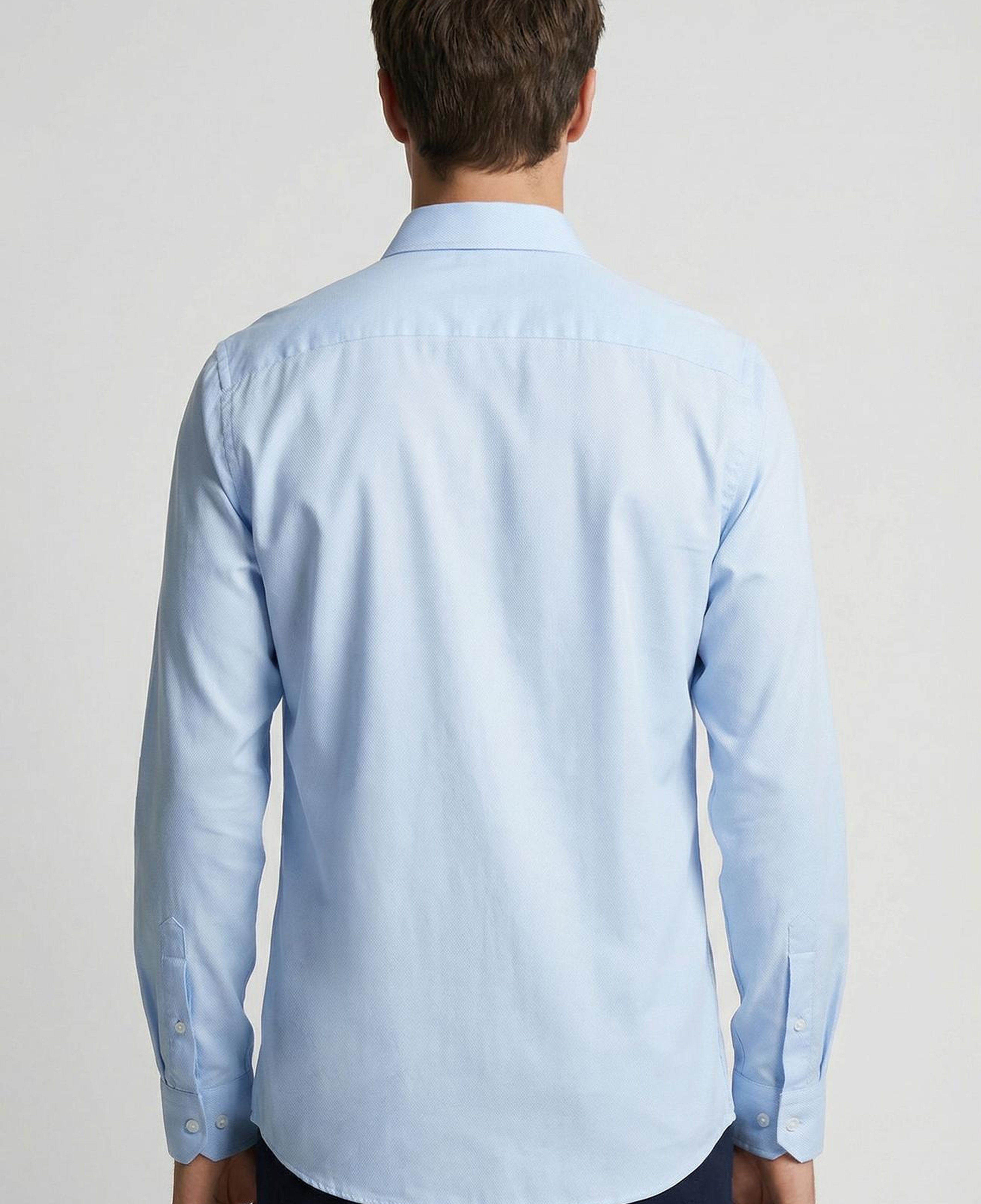 Network Erkek Slim Fit Mavi Lycralı Cotton Petek Desen Gömlek