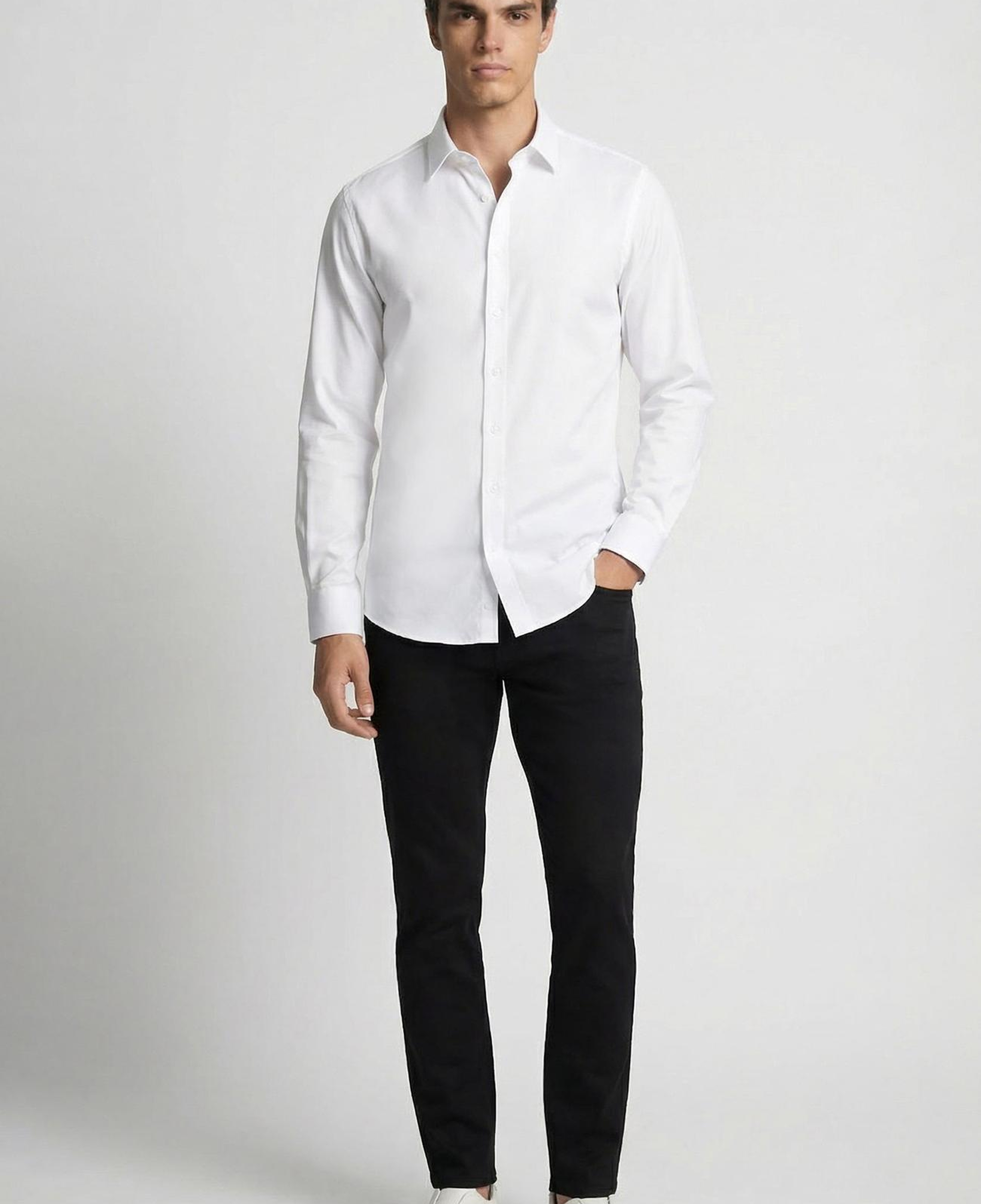 Network Erkek Slim Fit Beyaz Lycralı Cotton Petek Desen Gömlek