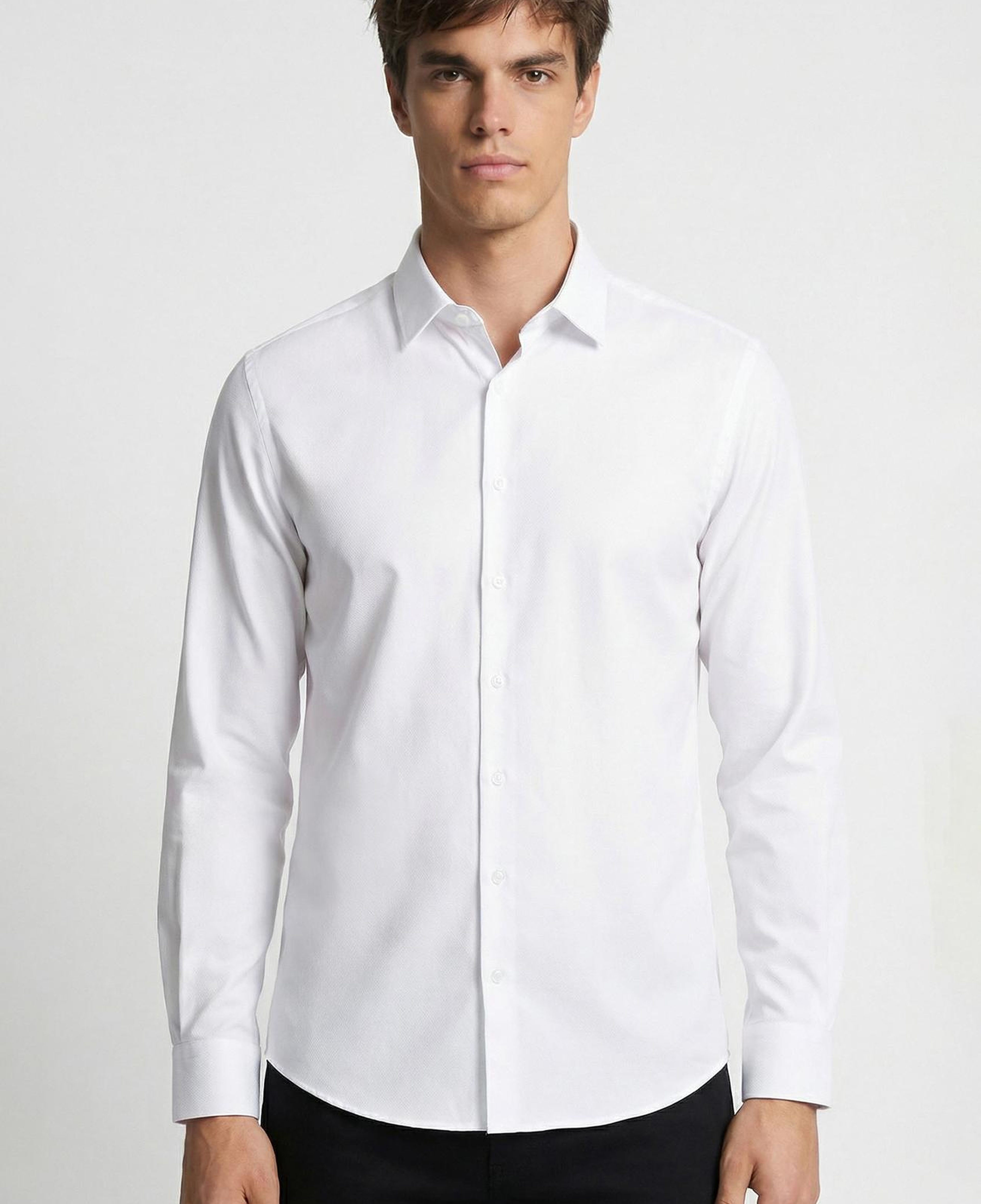 Network Erkek Slim Fit Beyaz Lycralı Cotton Petek Desen Gömlek