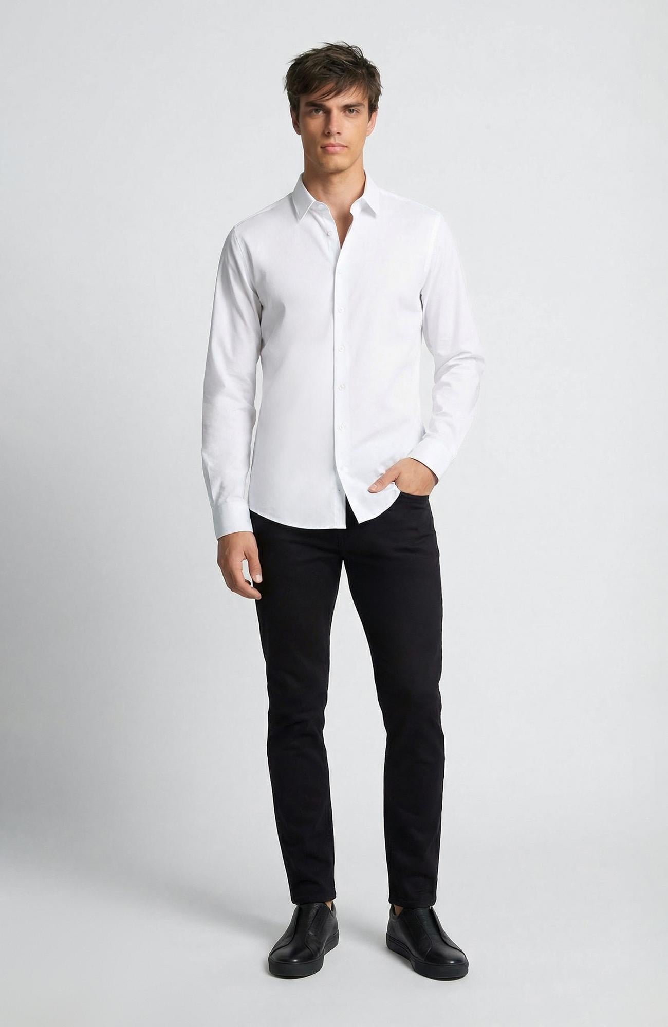 Network Erkek Slim Fit Beyaz Lycralı Cotton Petek Desen Gömlek