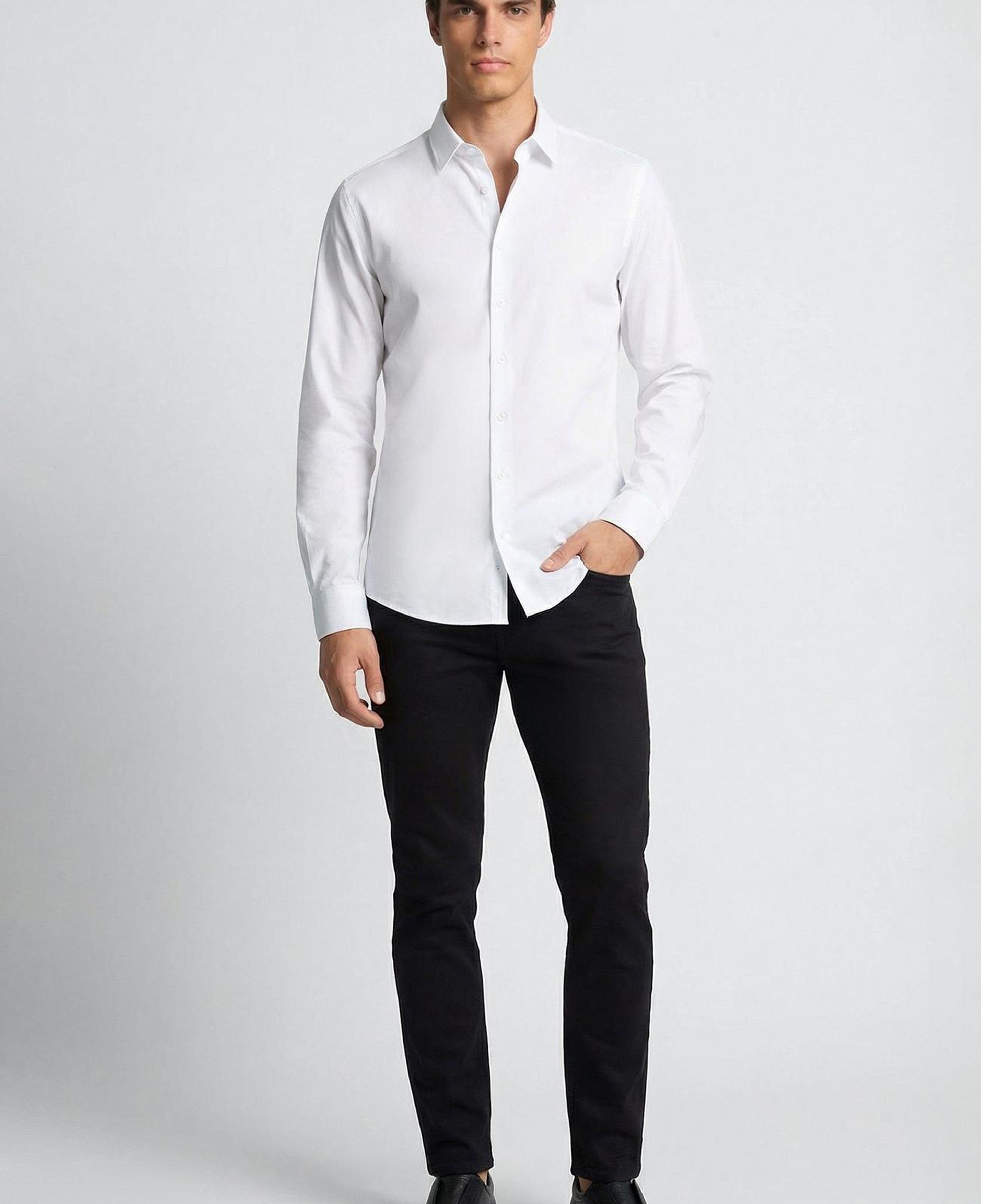 Network Erkek Slim Fit Beyaz Lycralı Cotton Petek Desen Gömlek