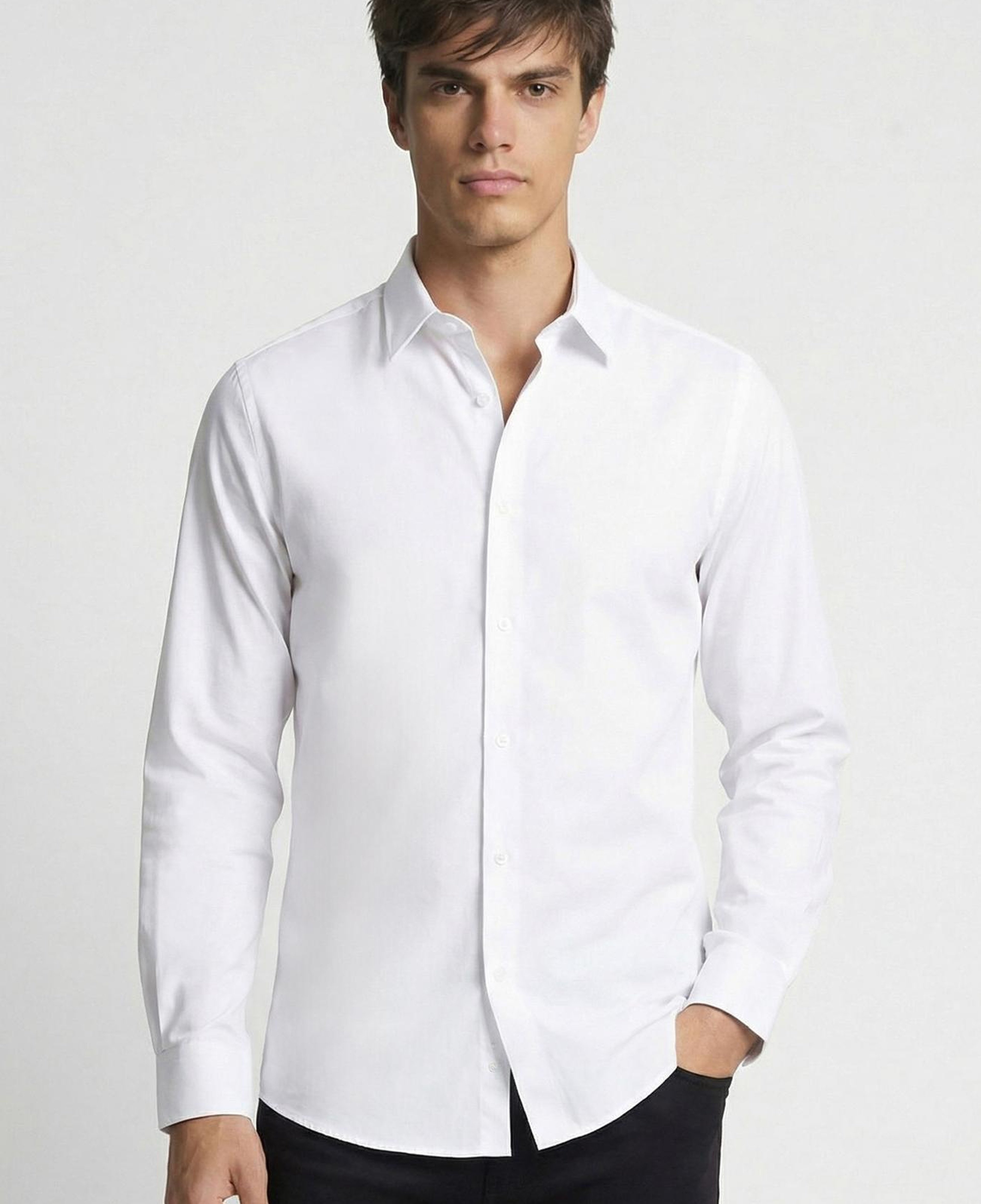 Network Erkek Slim Fit Beyaz Lycralı Cotton Petek Desen Gömlek