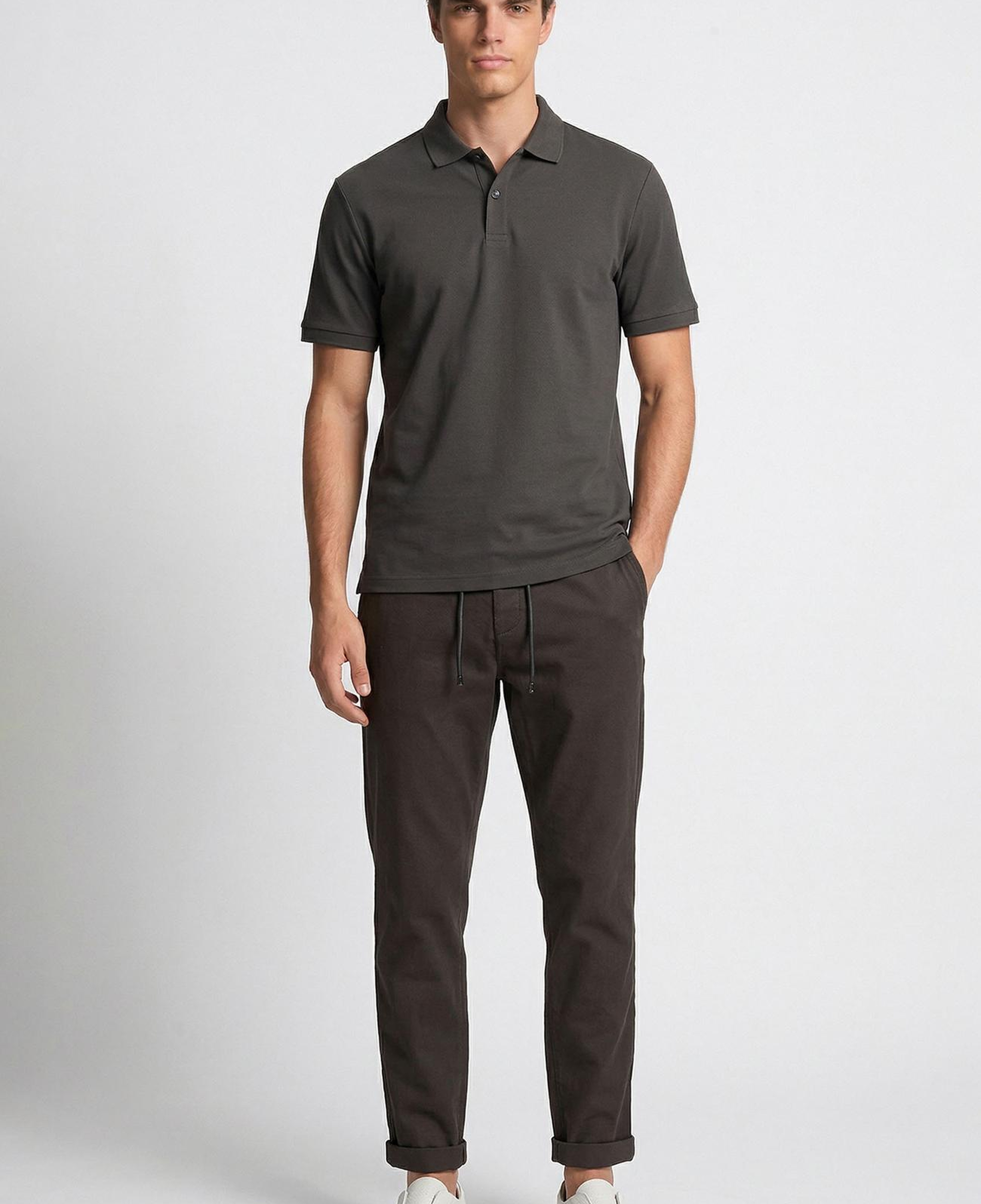 Network Erkek Haki Polo Yaka Pike T-shirt