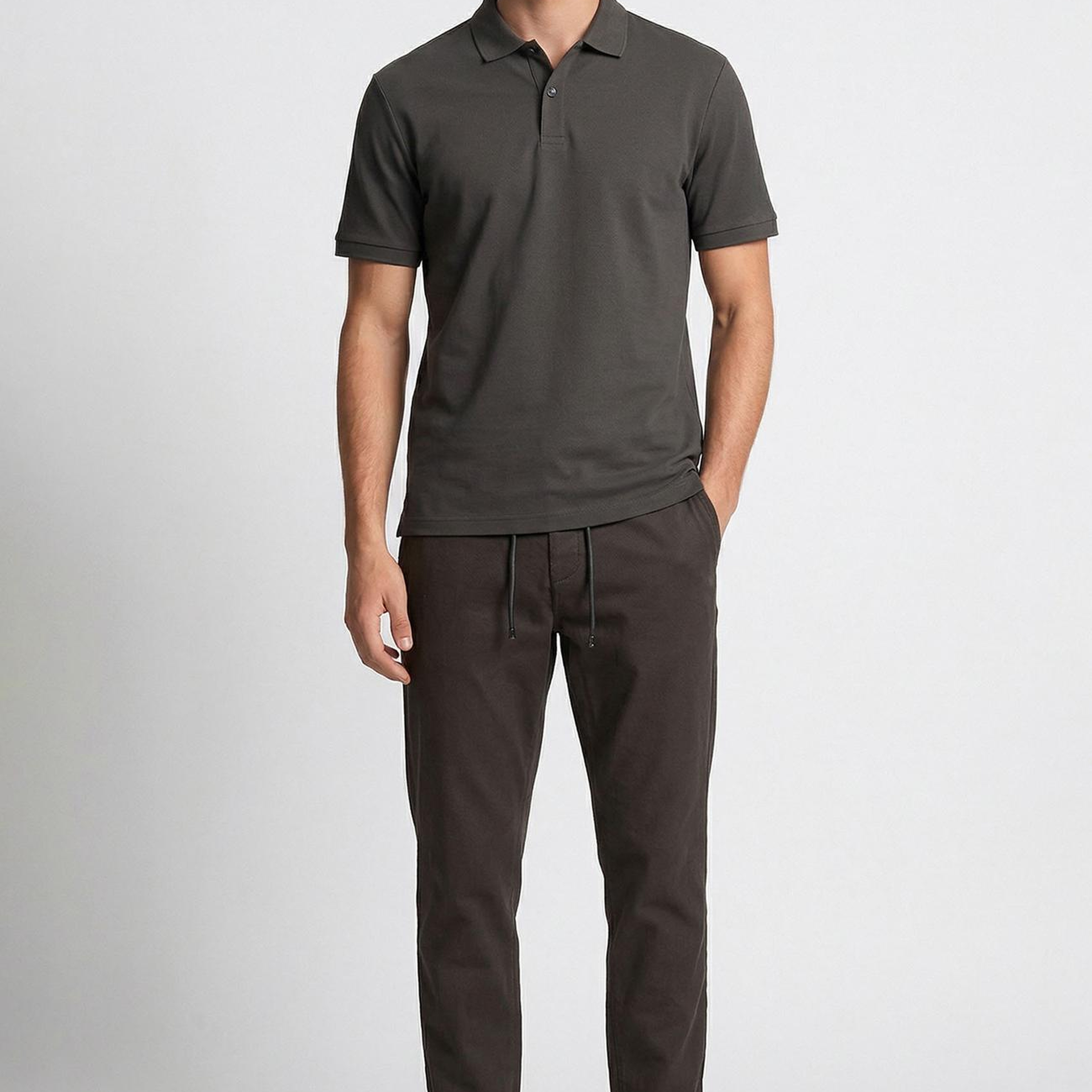 Network Erkek Haki Polo Yaka Pike T-shirt