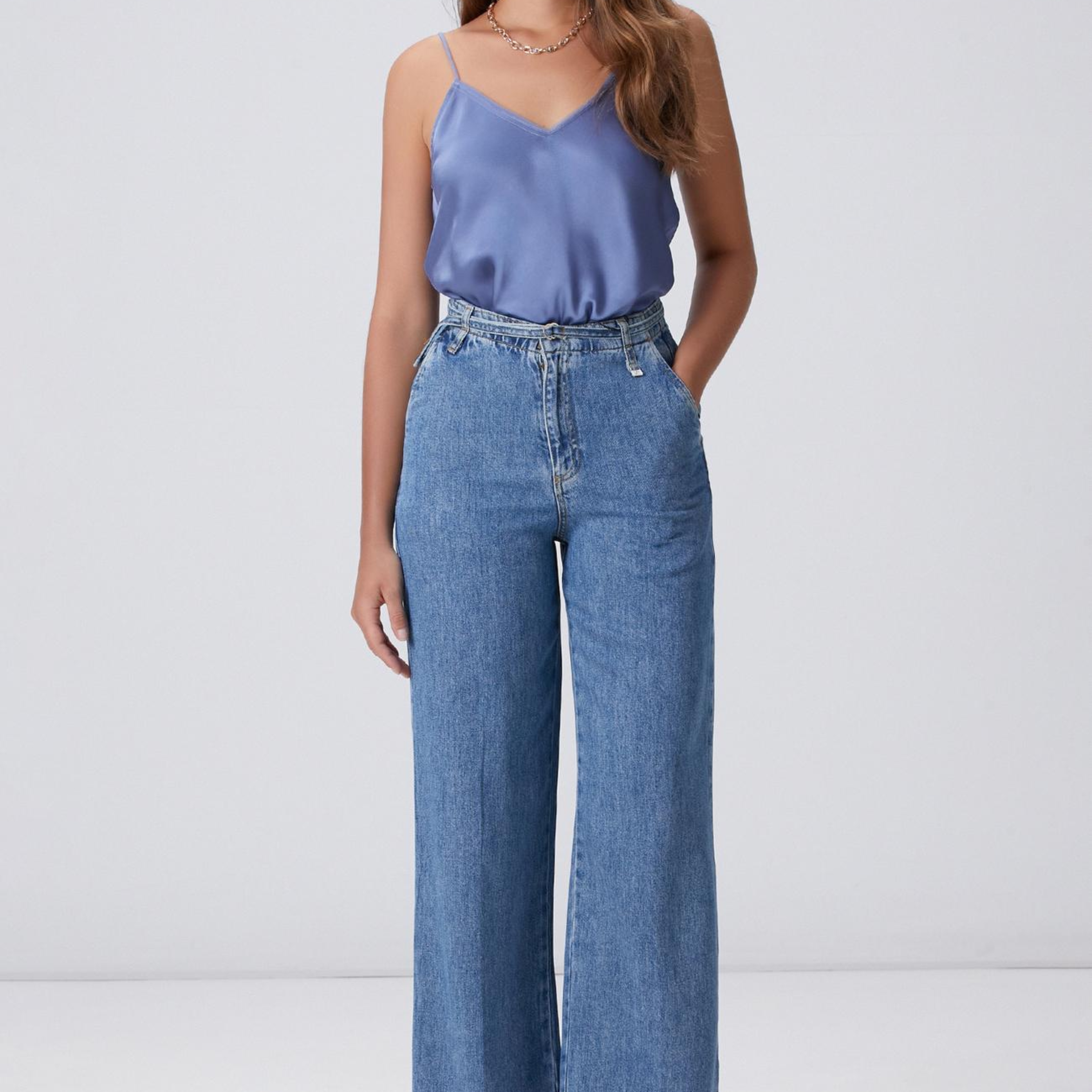 Network Kadın İndigo Mavi Wide Straight Tencel Denim Pantolon