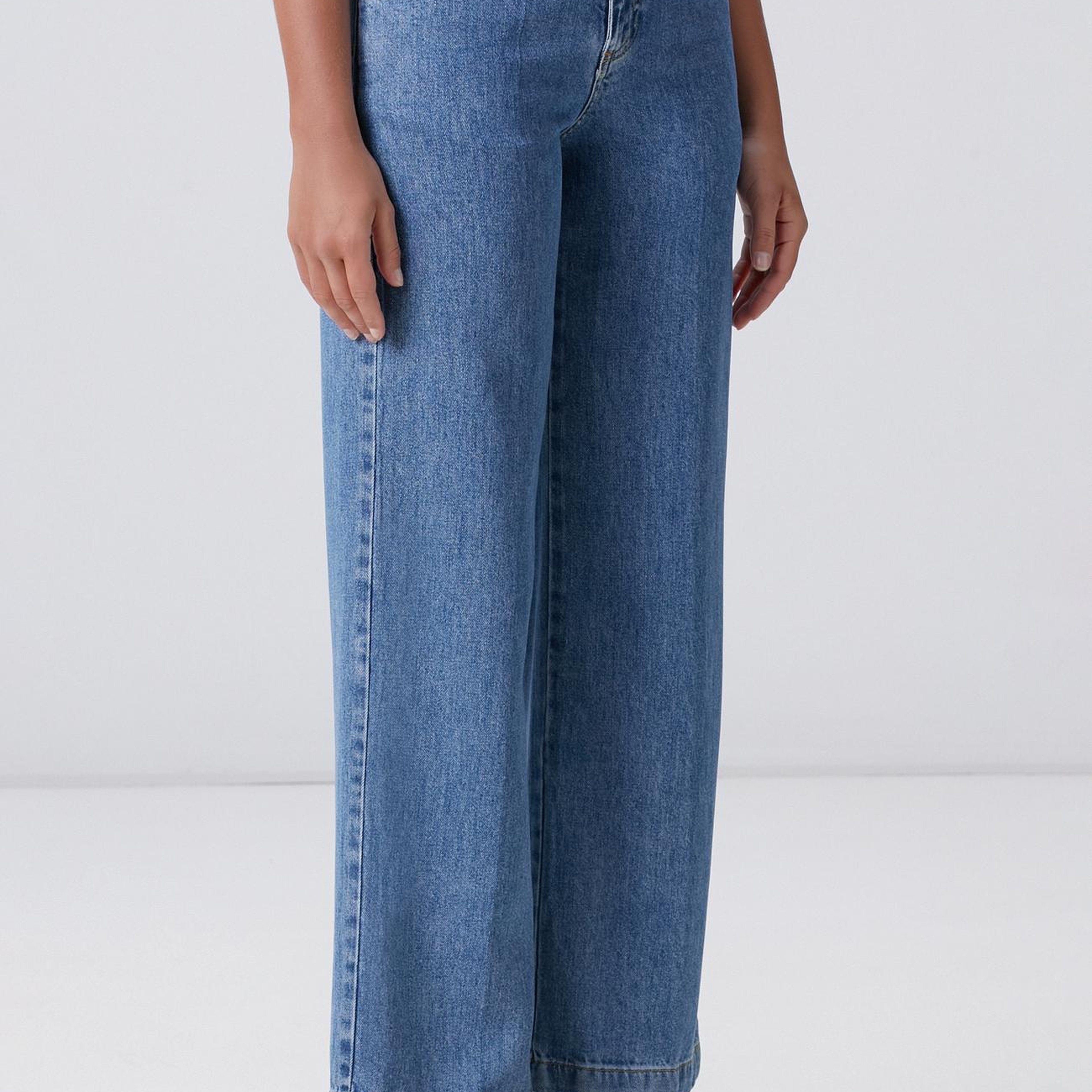 Network Kadın İndigo Mavi Wide Straight Tencel Denim Pantolon