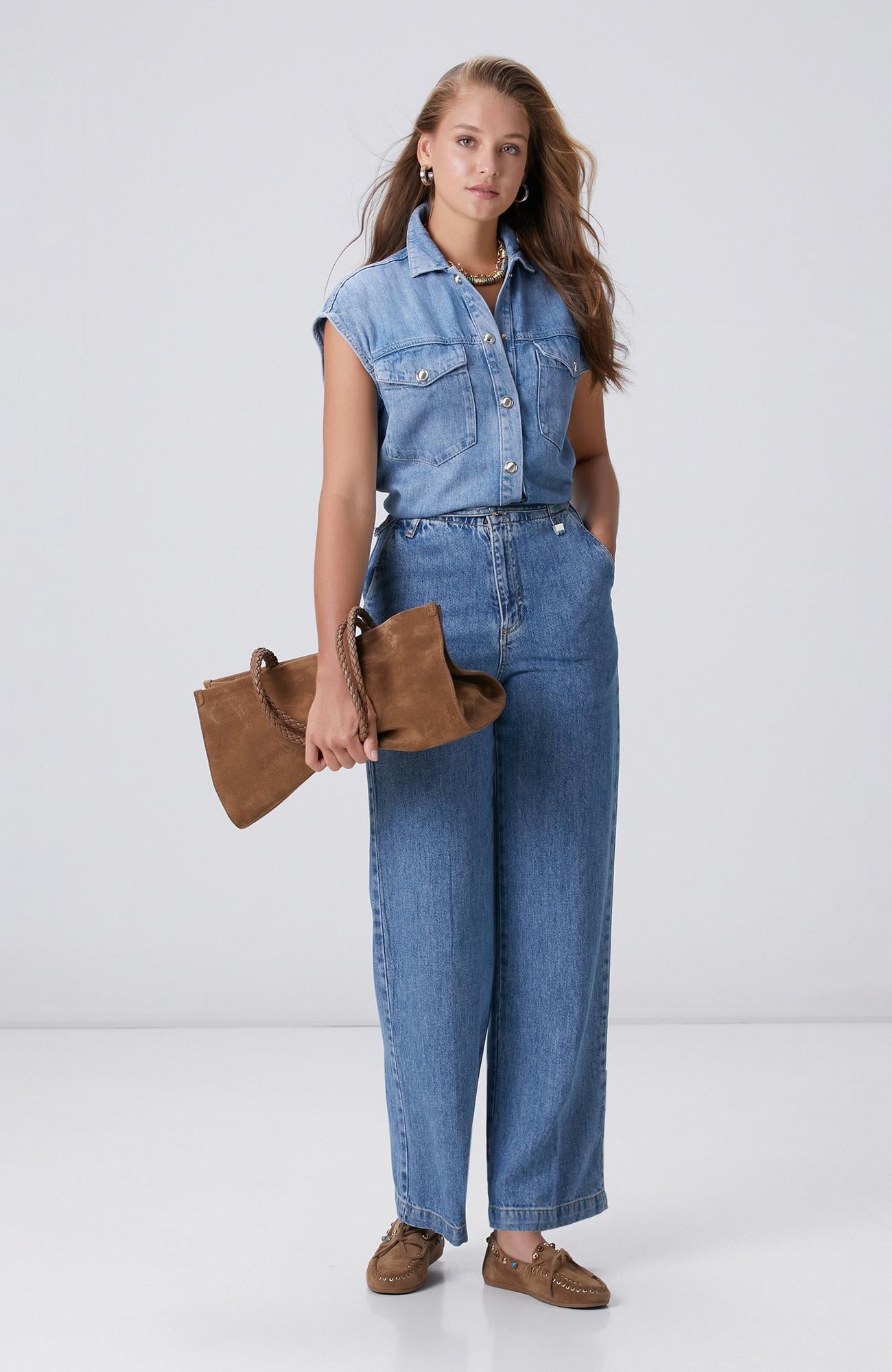 Network Kadın İndigo Mavi Wide Straight Tencel Denim Pantolon