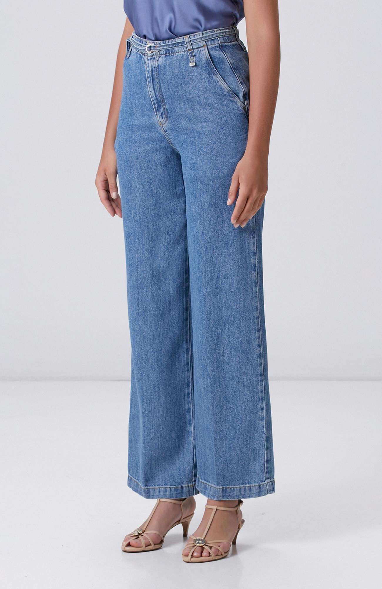 Network Kadın İndigo Mavi Wide Straight Tencel Denim Pantolon