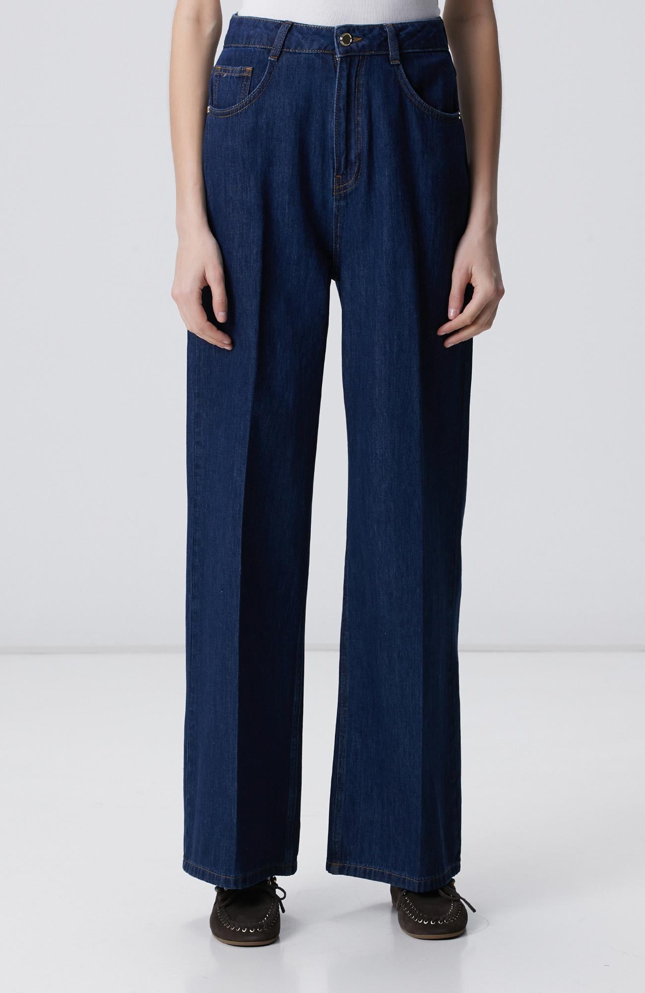 Network Kadın Lacivert Wide Leg Denim Pantolon