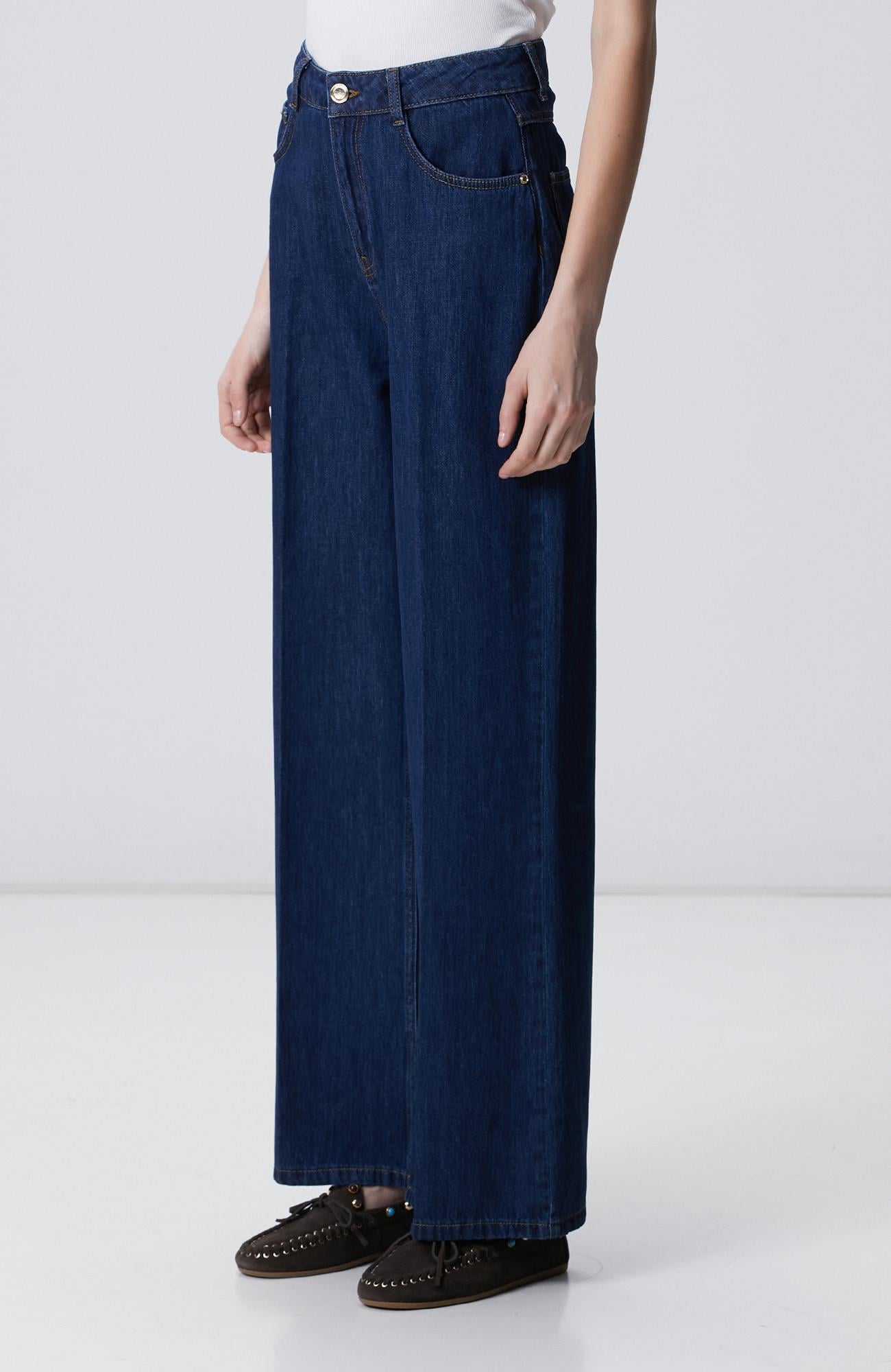 Network Kadın Lacivert Wide Leg Denim Pantolon